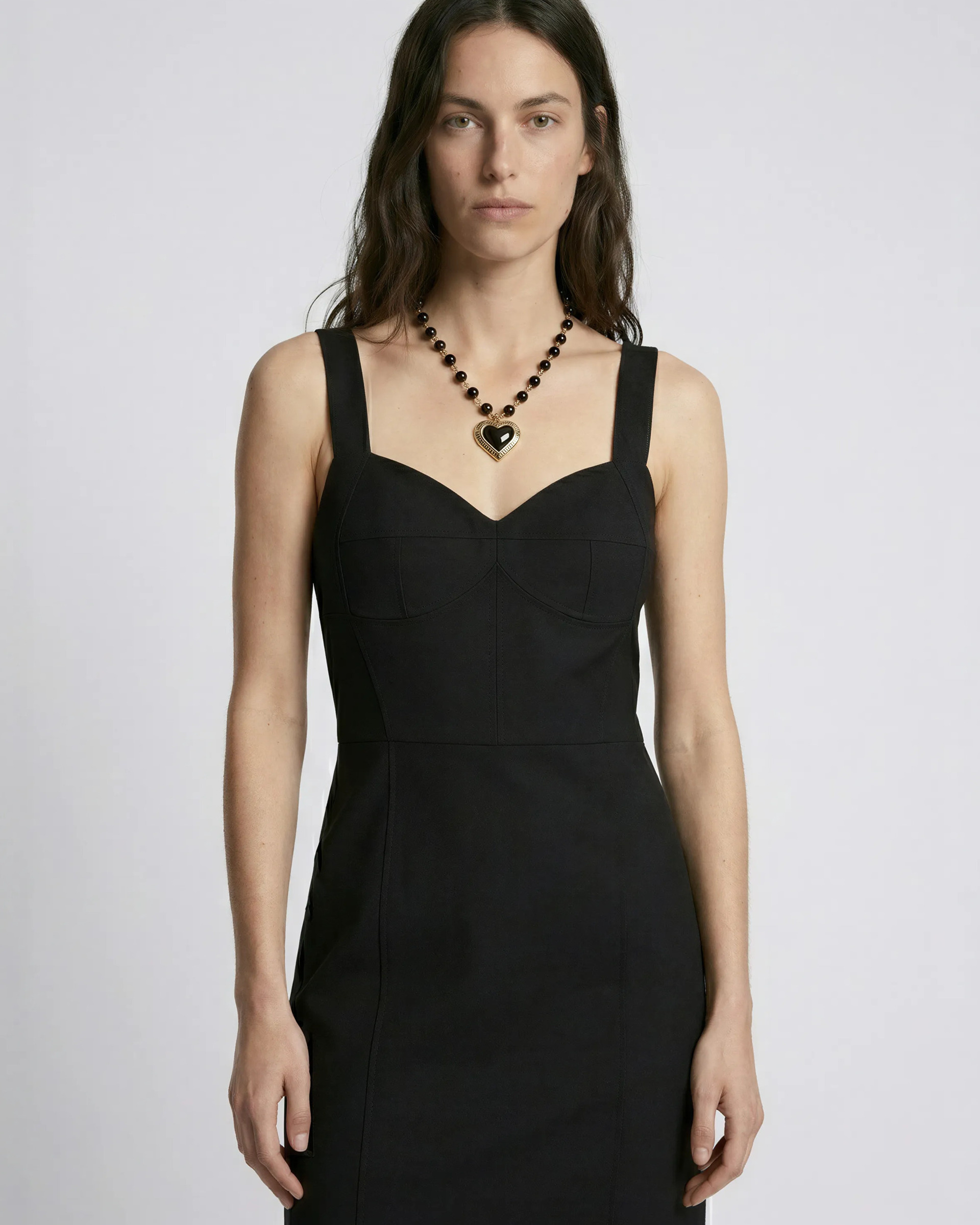 Corset-effect short dress in black wool