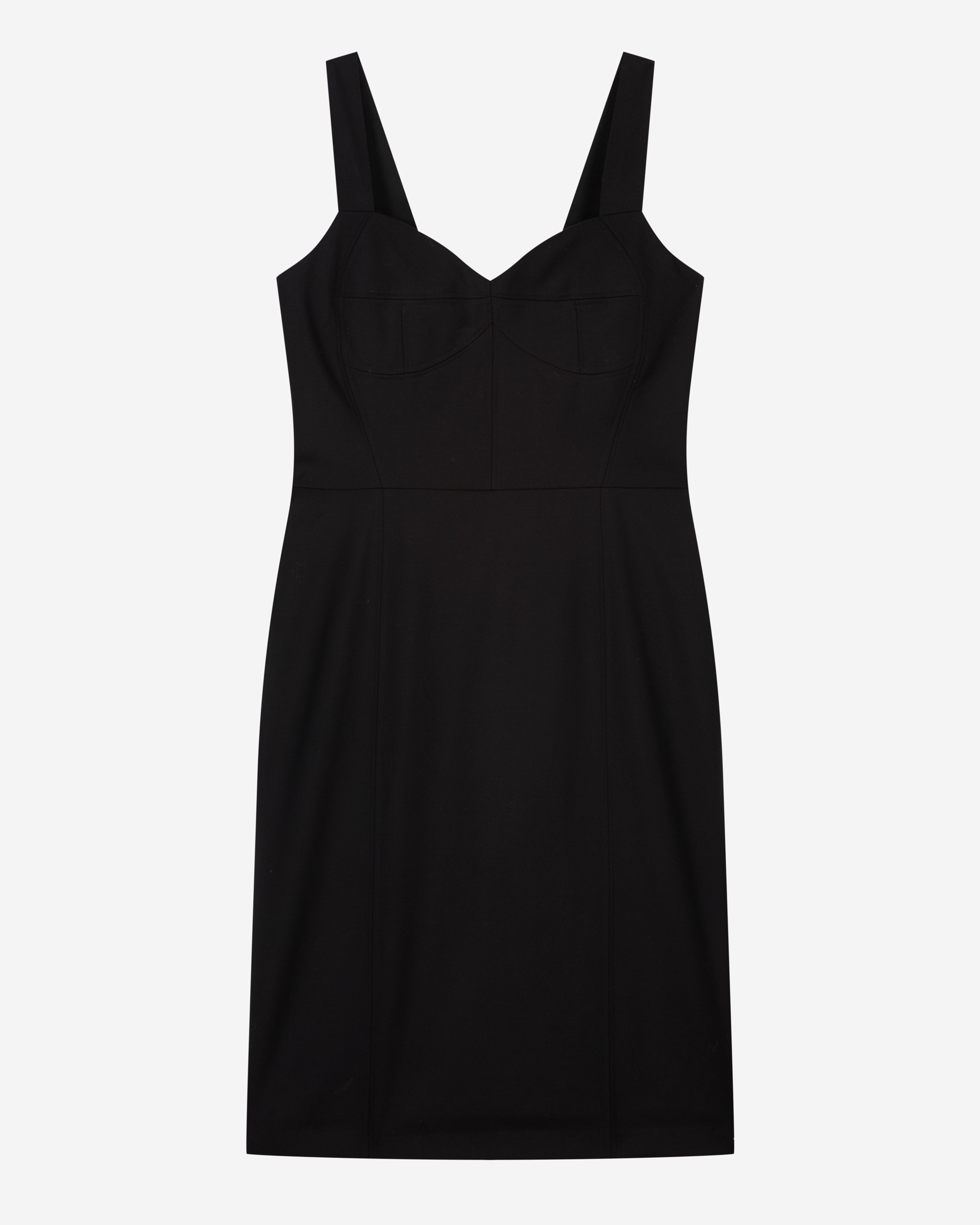 Corset-effect short dress in black wool