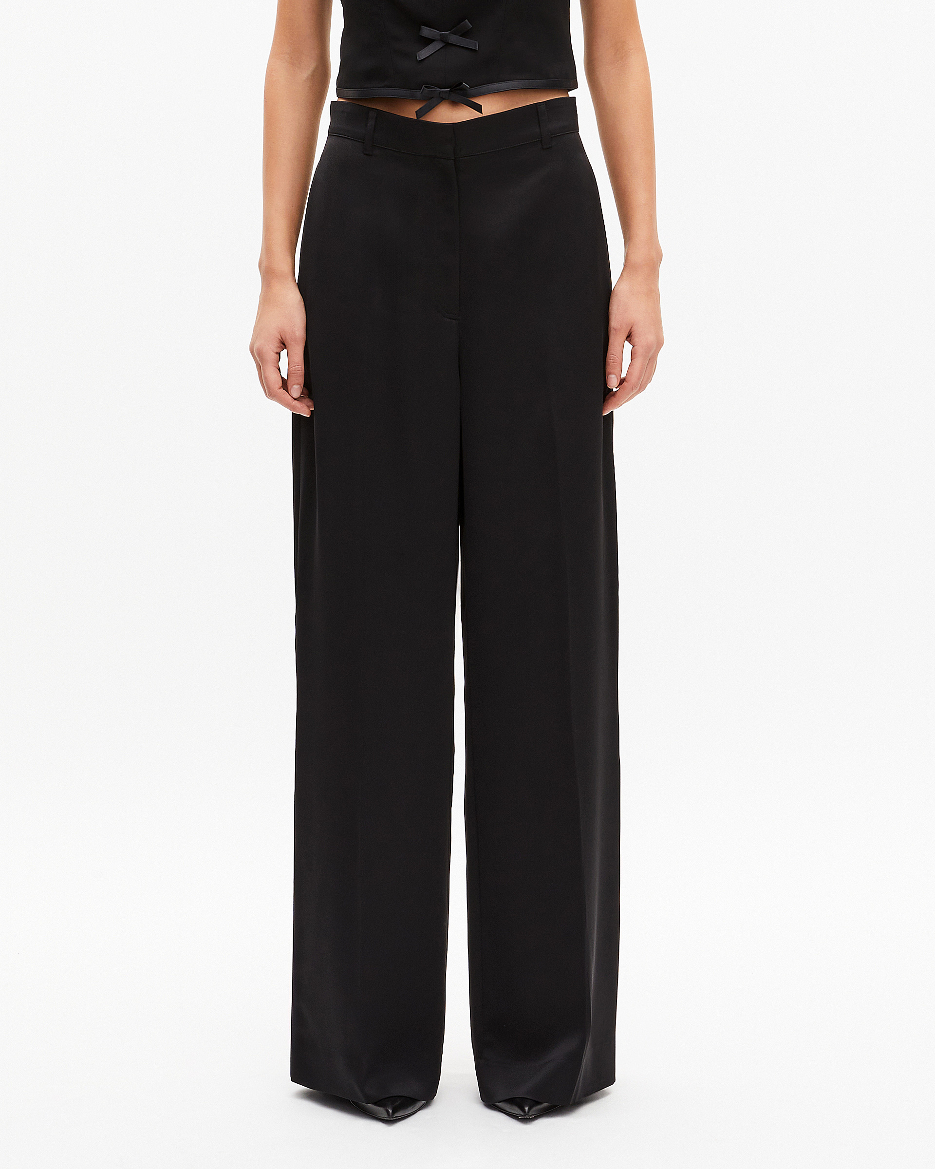 Black satin wide-leg pants