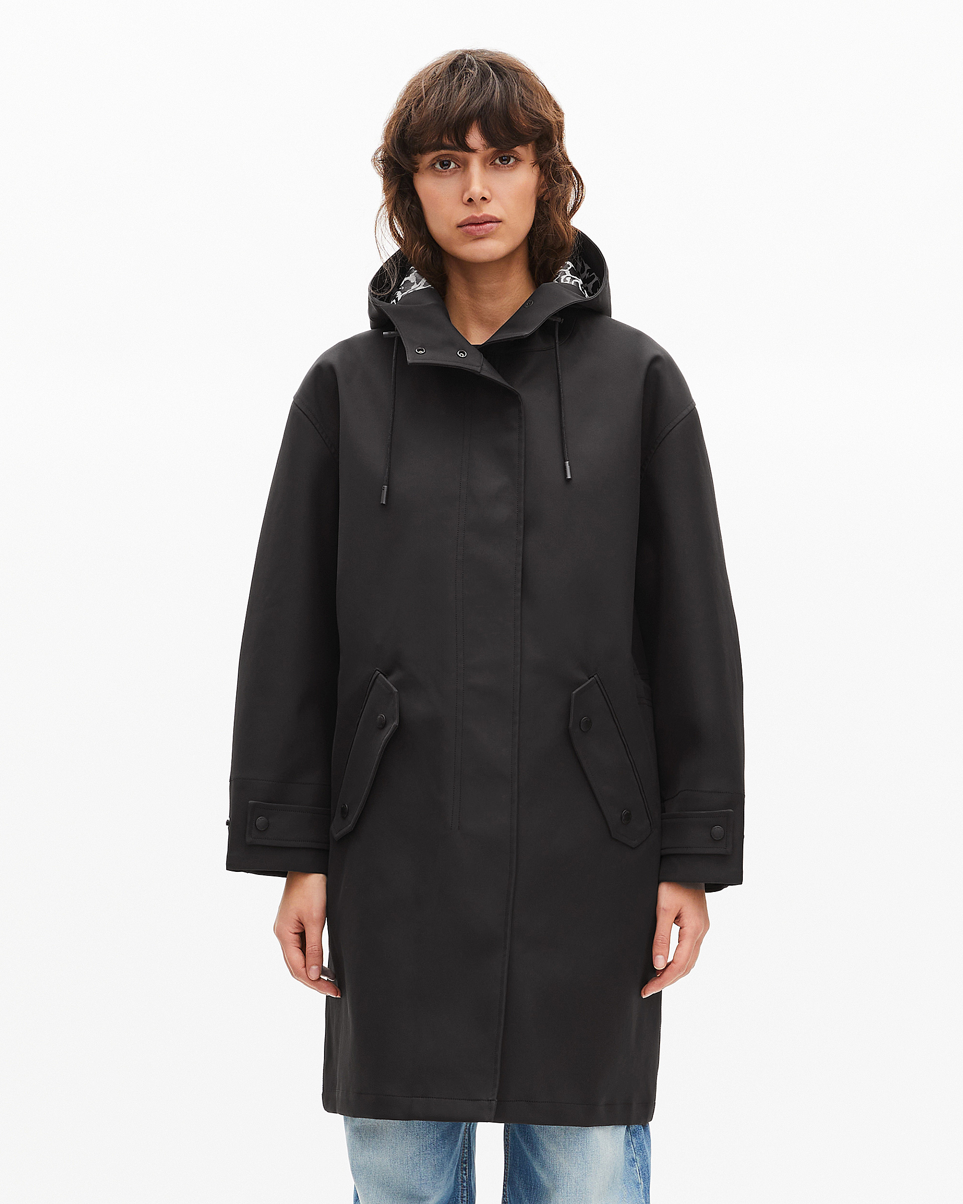 Long black hooded parka