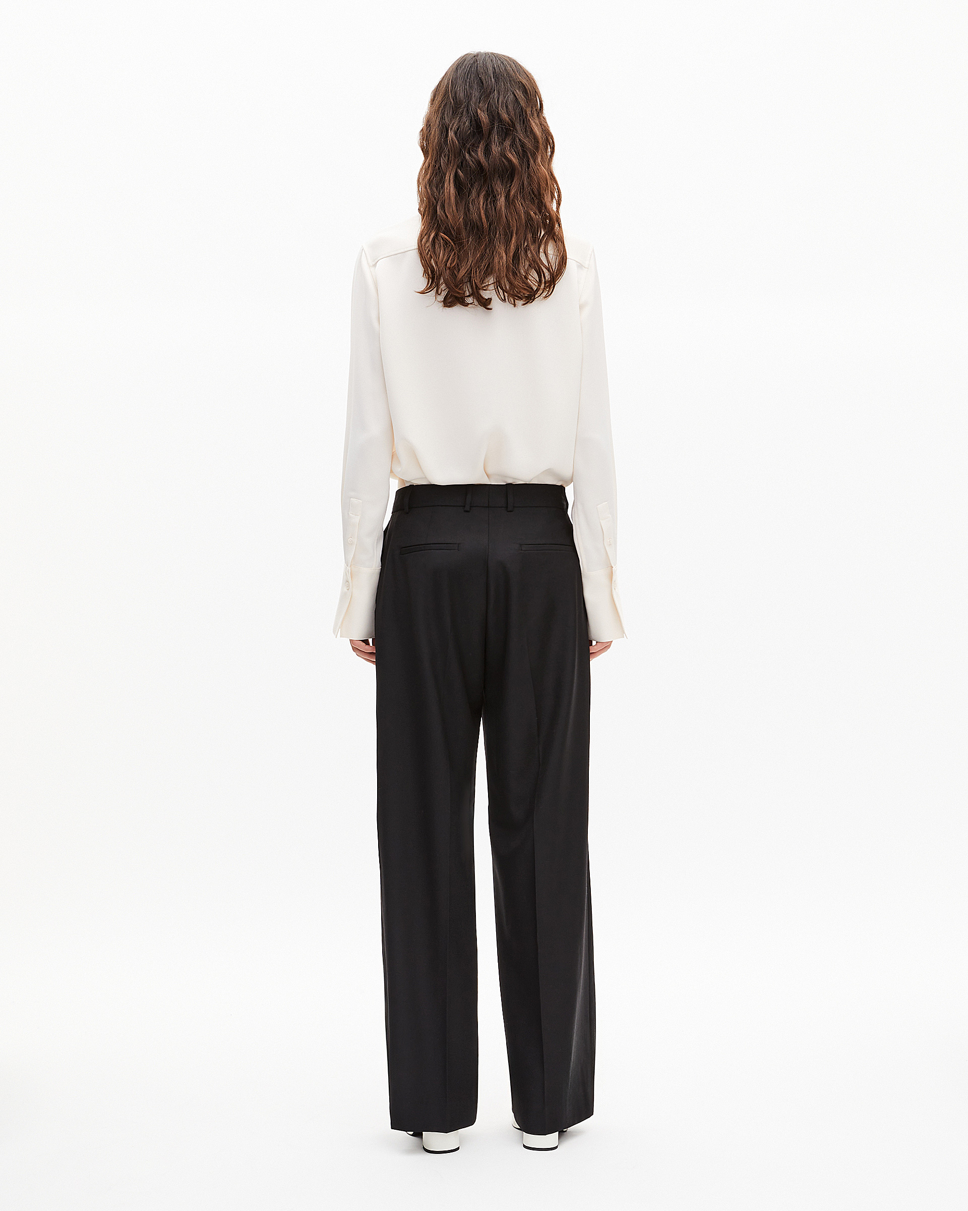 Black wool wide-leg pants
