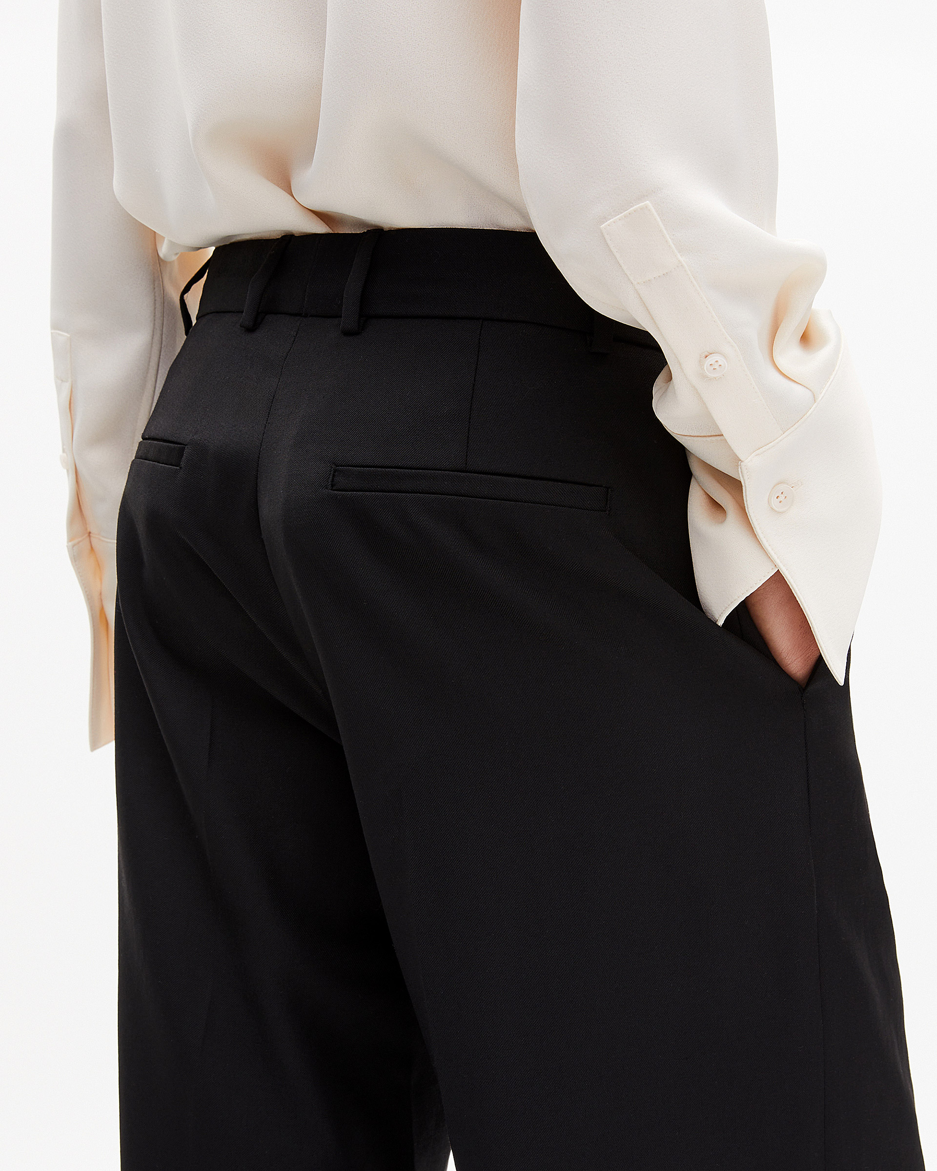 Black wool wide-leg pants