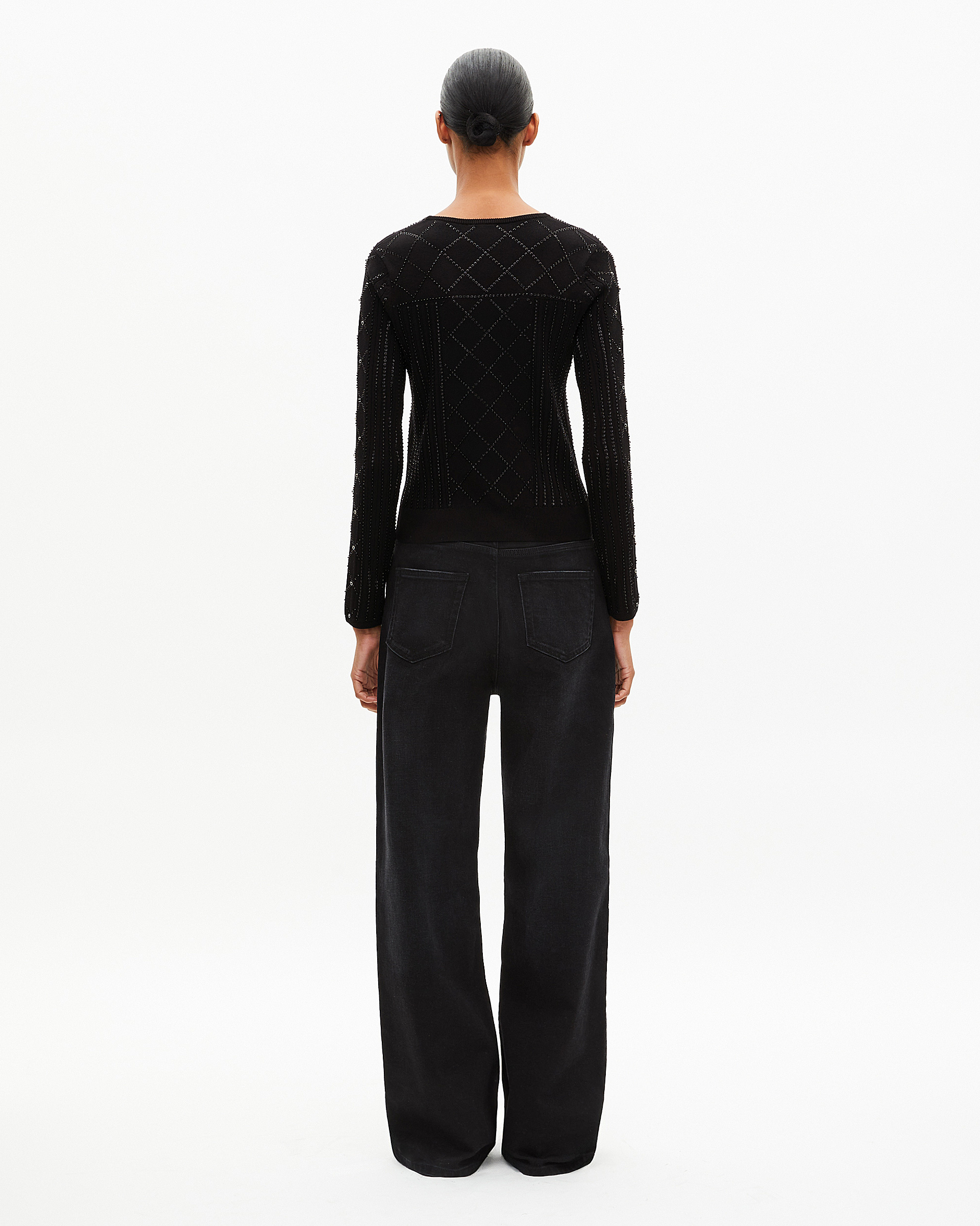 Black rhinestone and pearl sweater