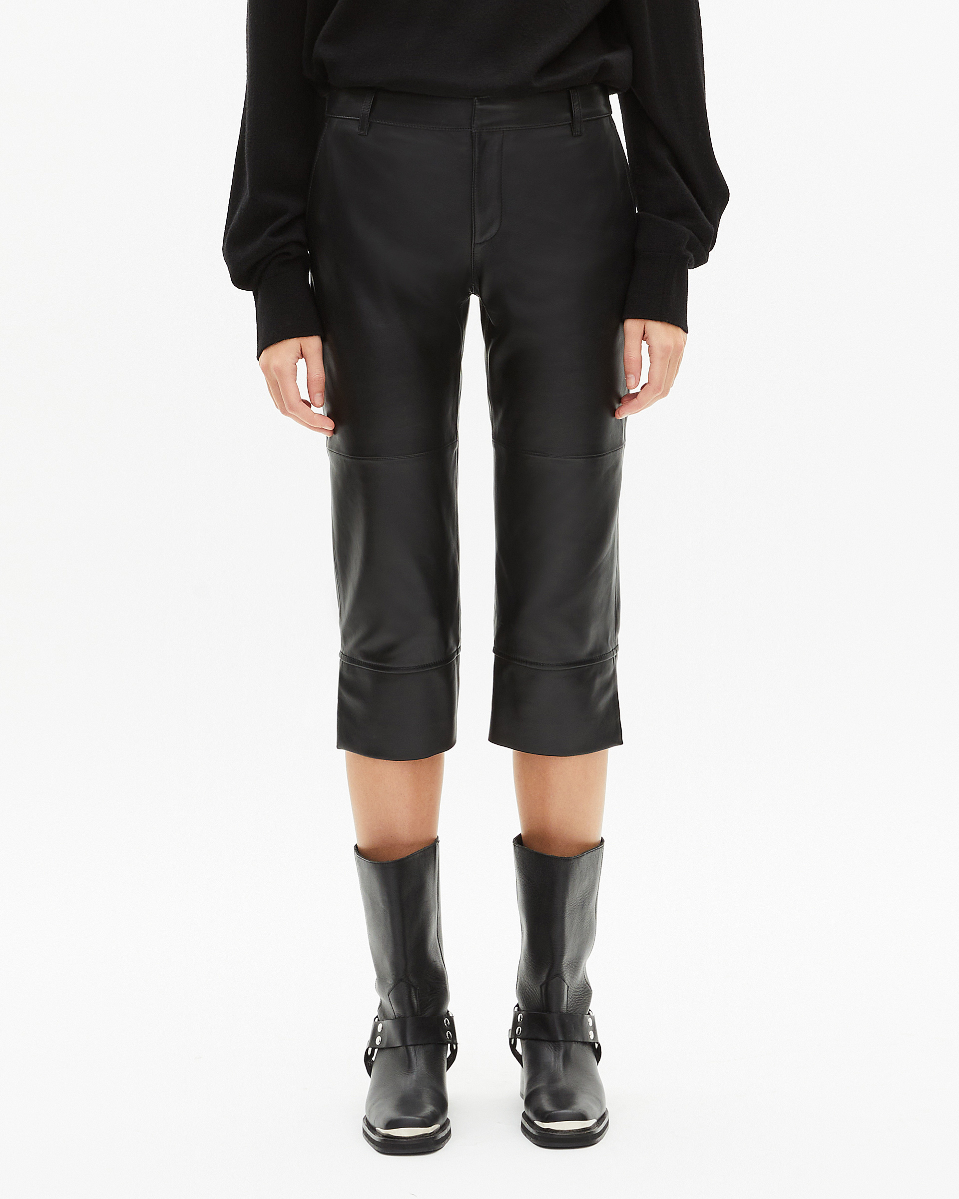 Black leather capri pants