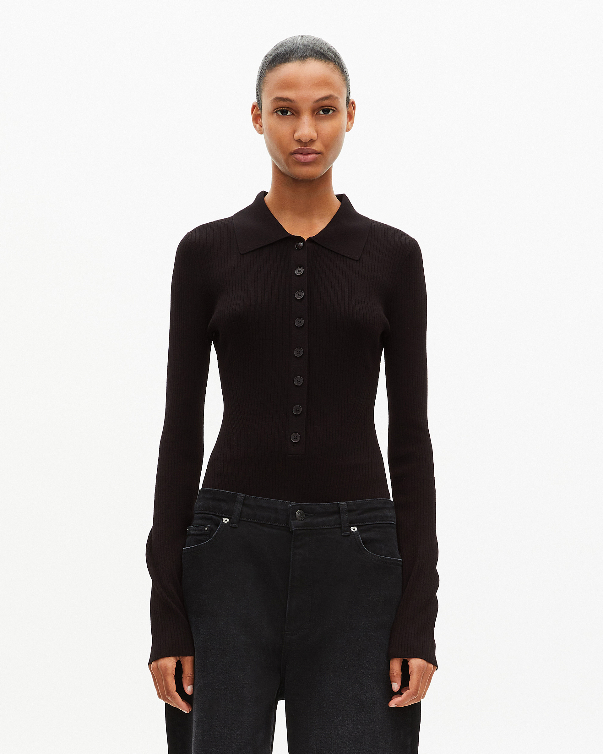 Black rib-knit bodysuit