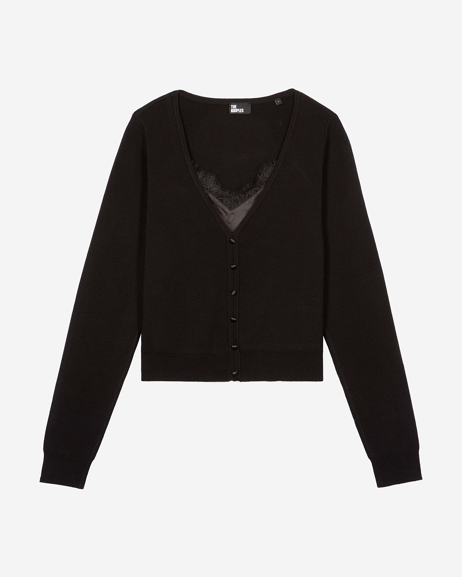 Trompe l'oeil effect sweater with black lace