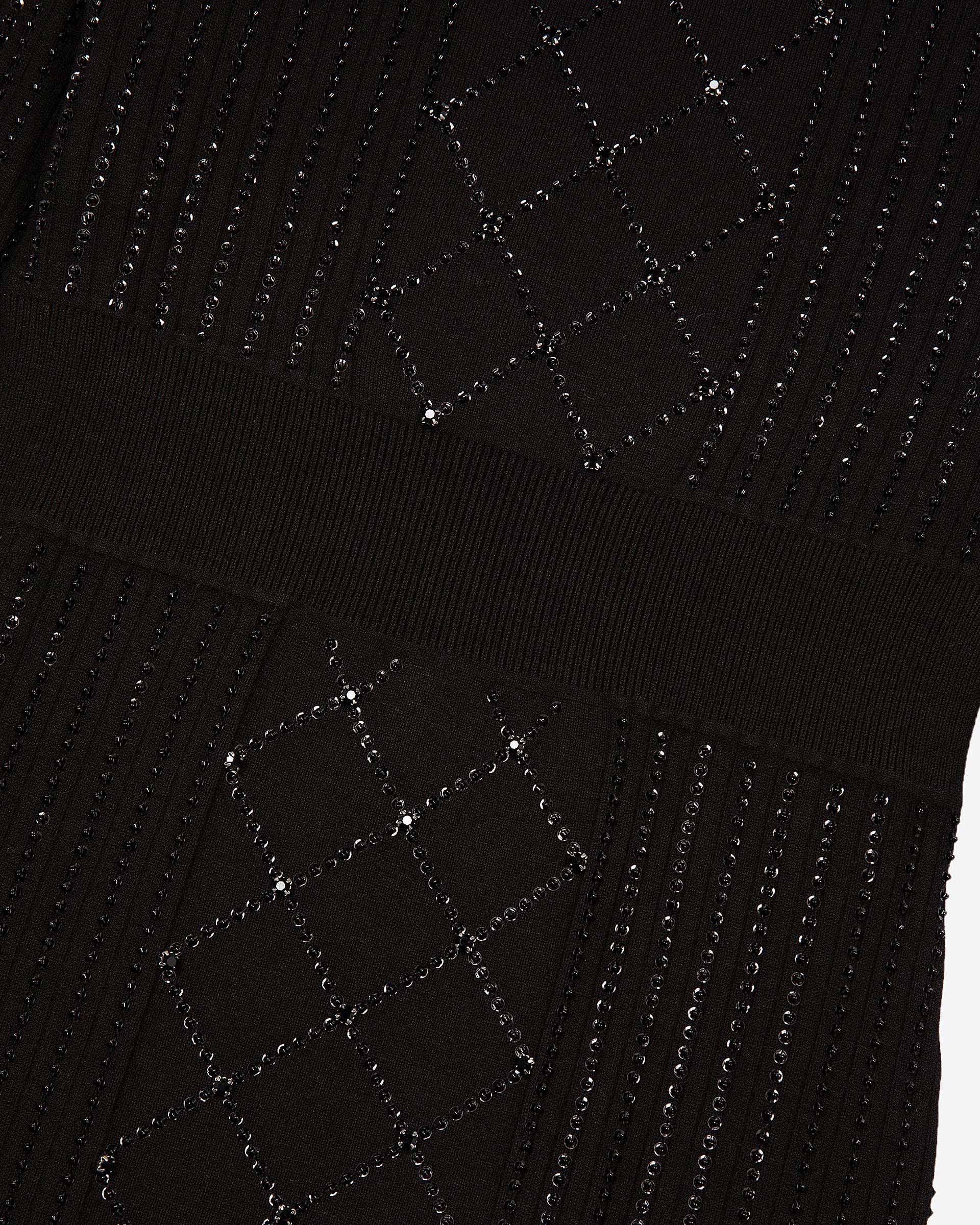 Short knitted dress with rhinestones and pearls, black