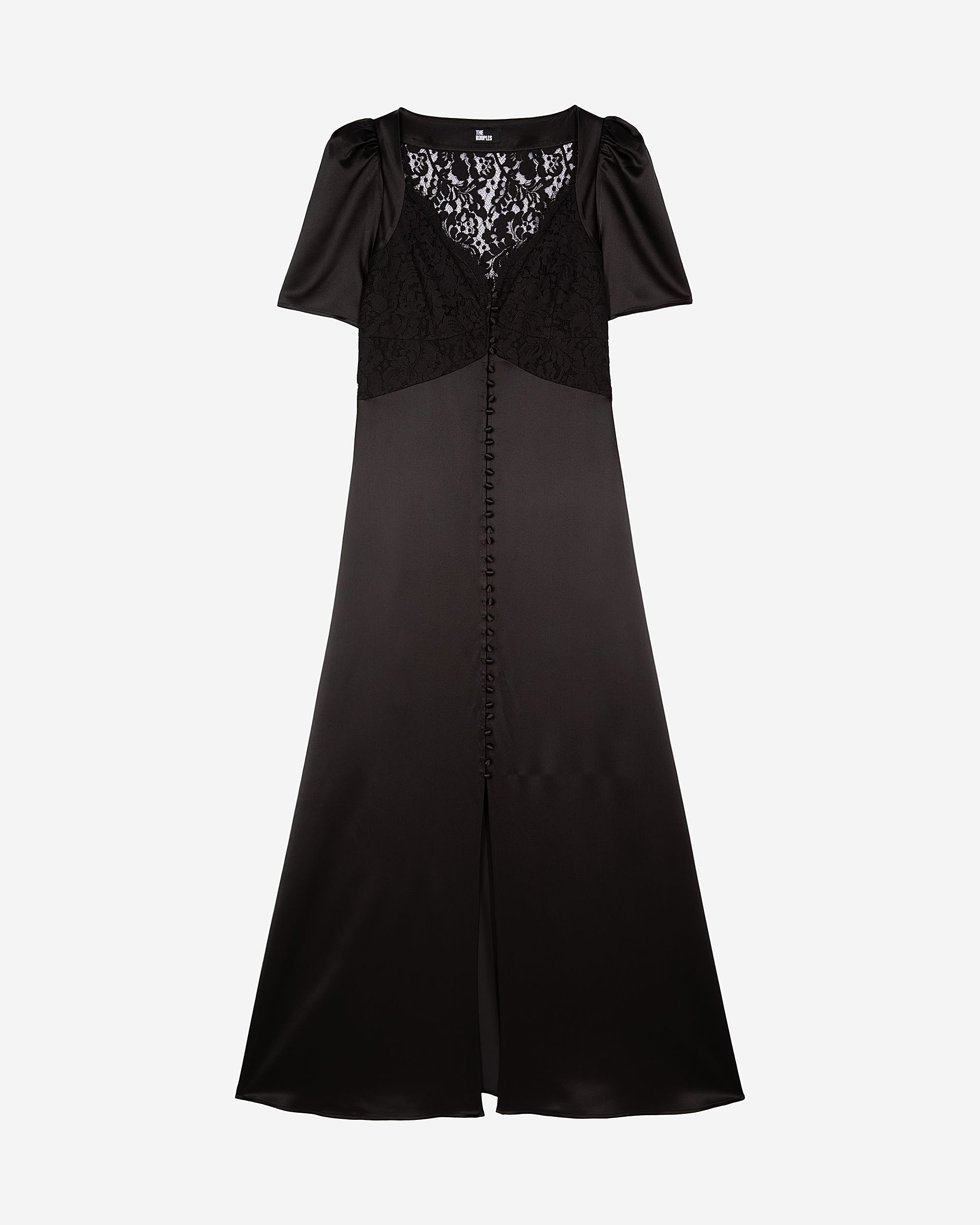 Silk maxi dress with black lace