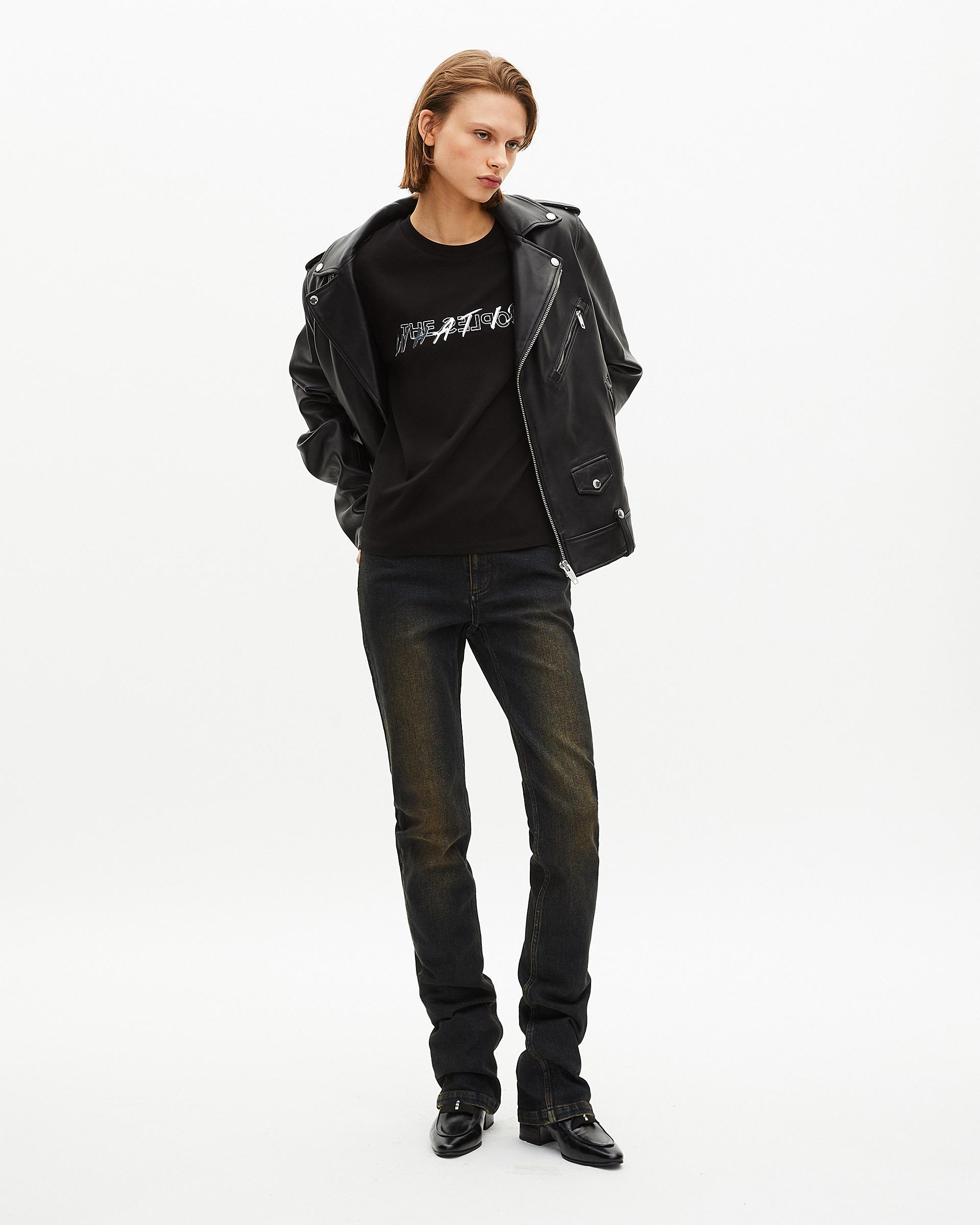 'What Is' T-shirt in black metallic finish