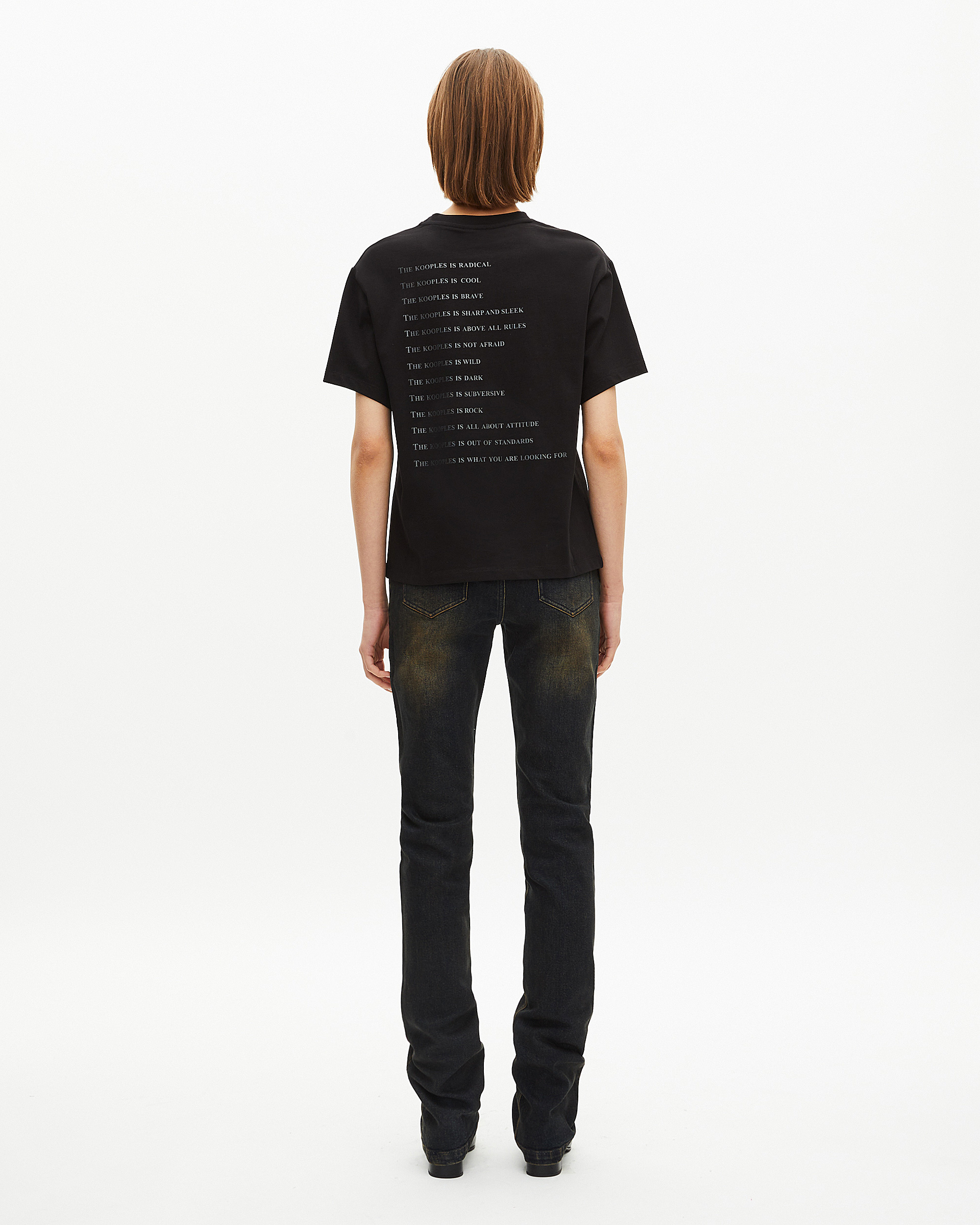 'What Is' T-shirt in black metallic finish