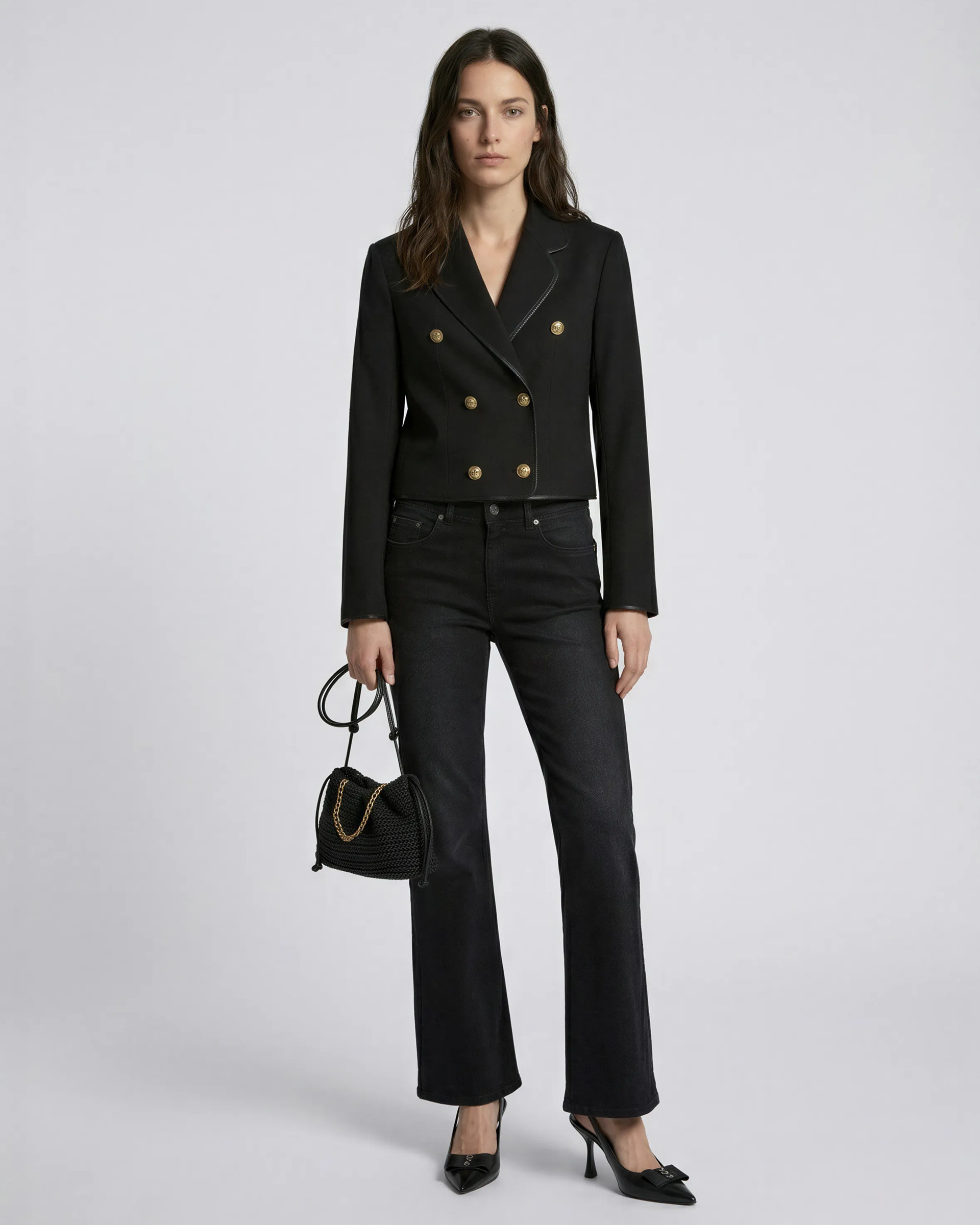 Short black wool-blend jacket