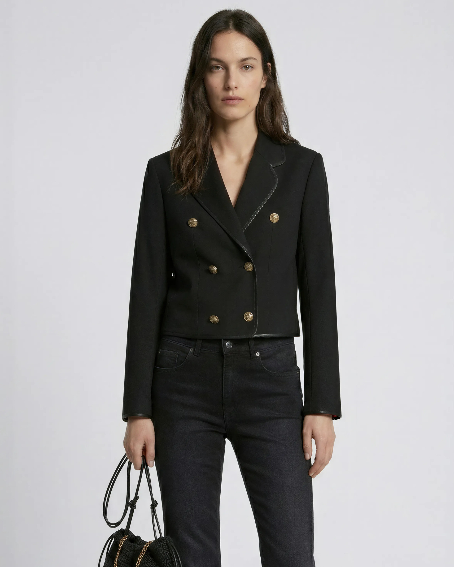Short black wool-blend jacket