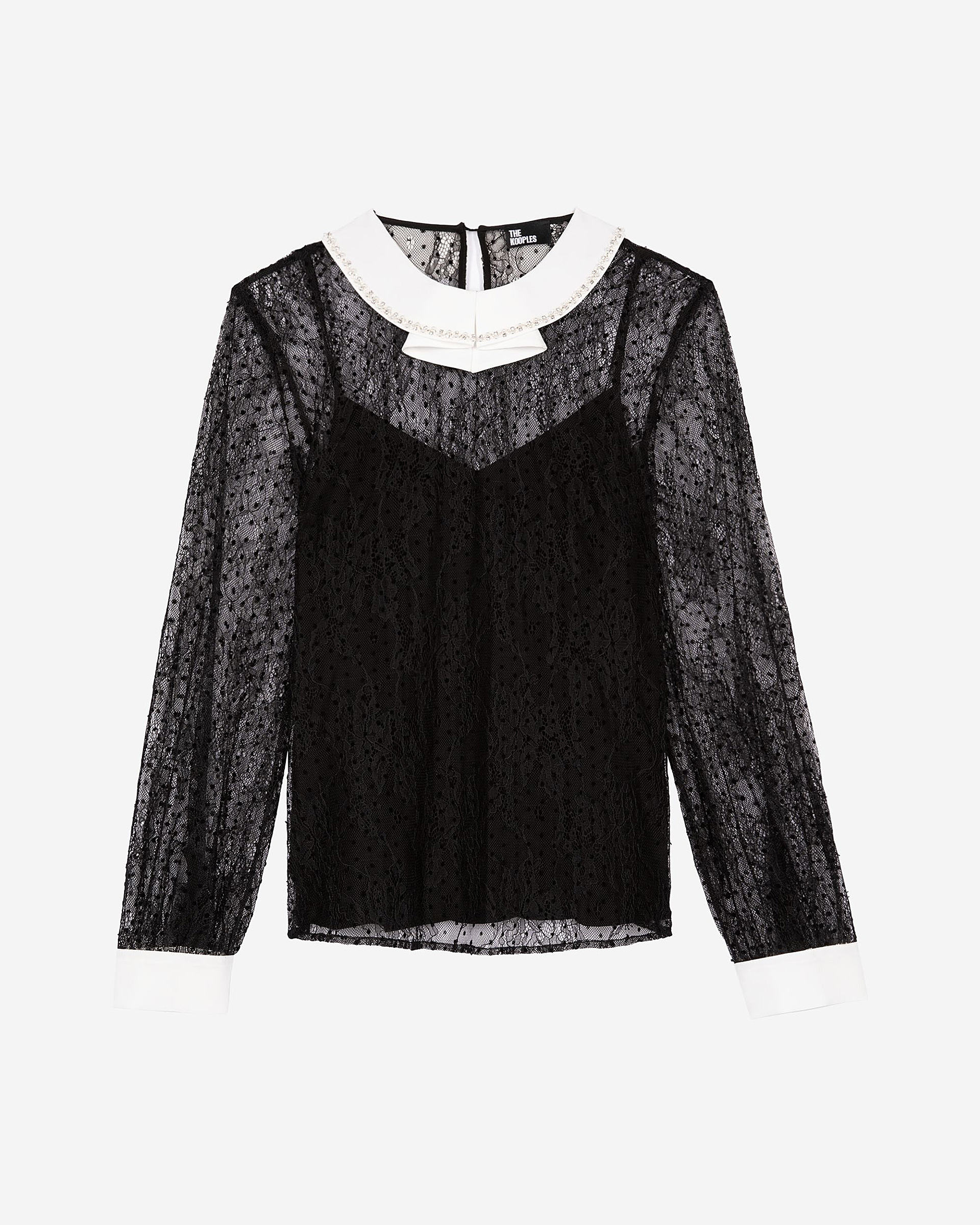 Plumetis lace top with black rhinestones