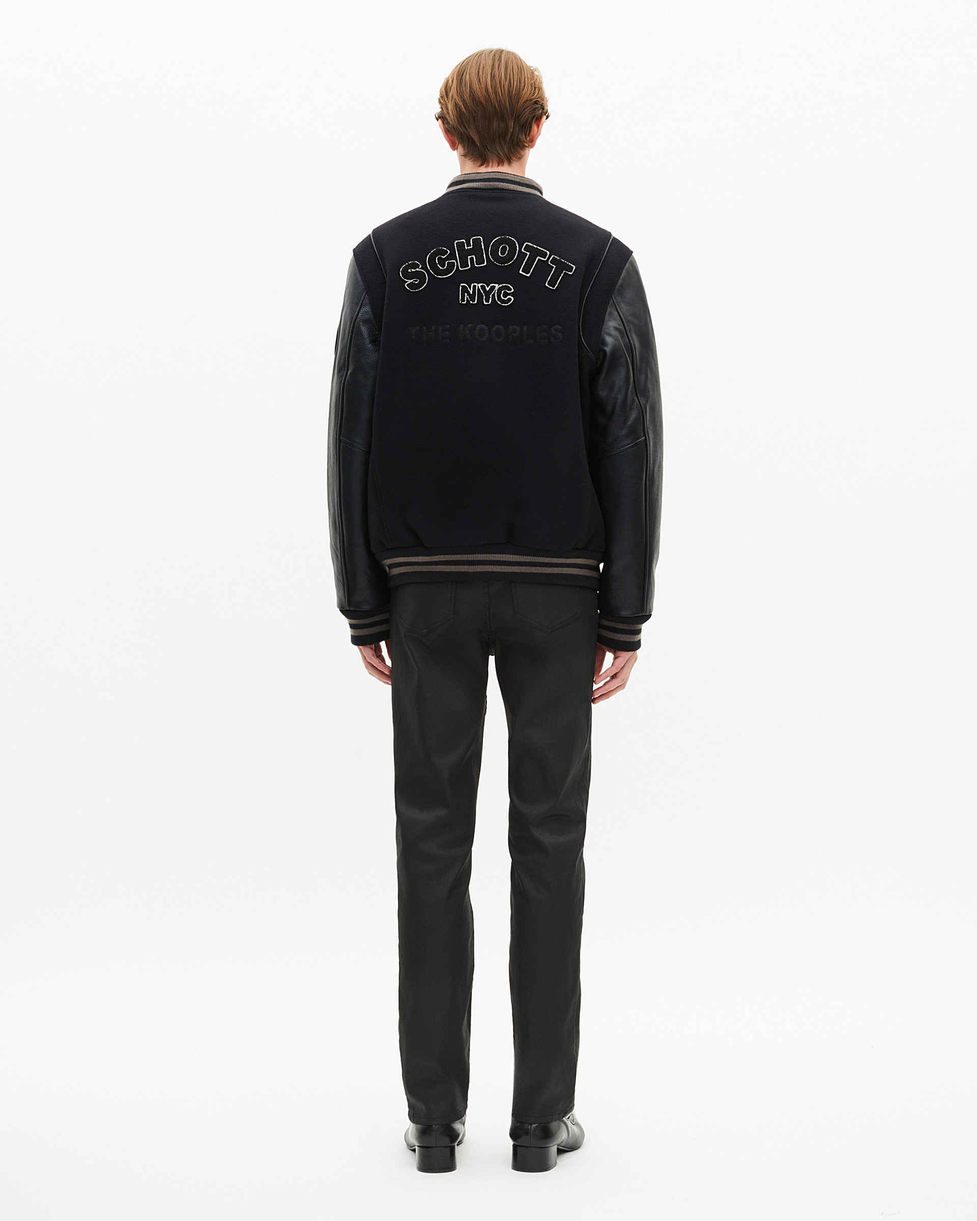 Black leather varsity jacket The Kooples x SCHOTT NYC