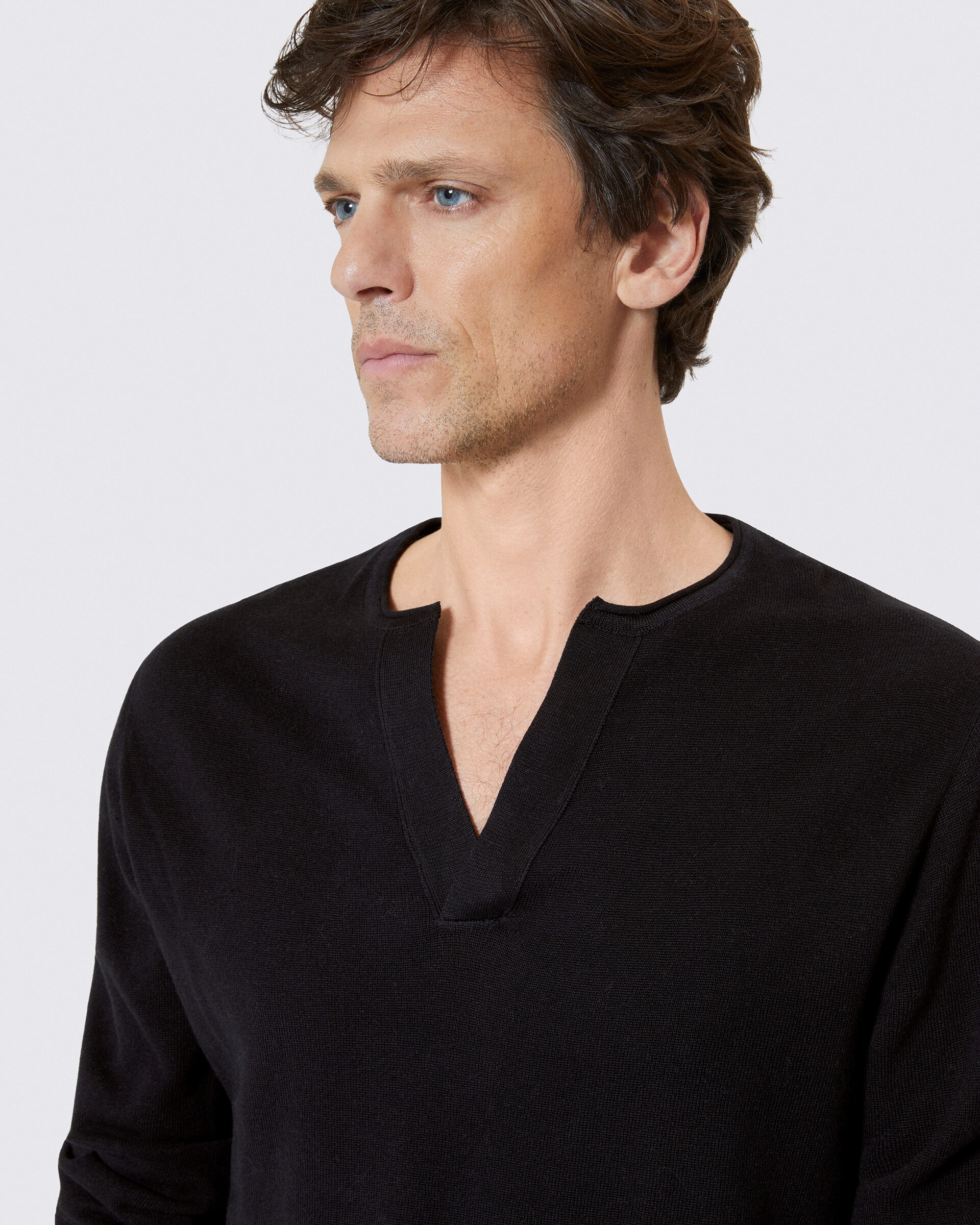 Black tunisian collar sweater