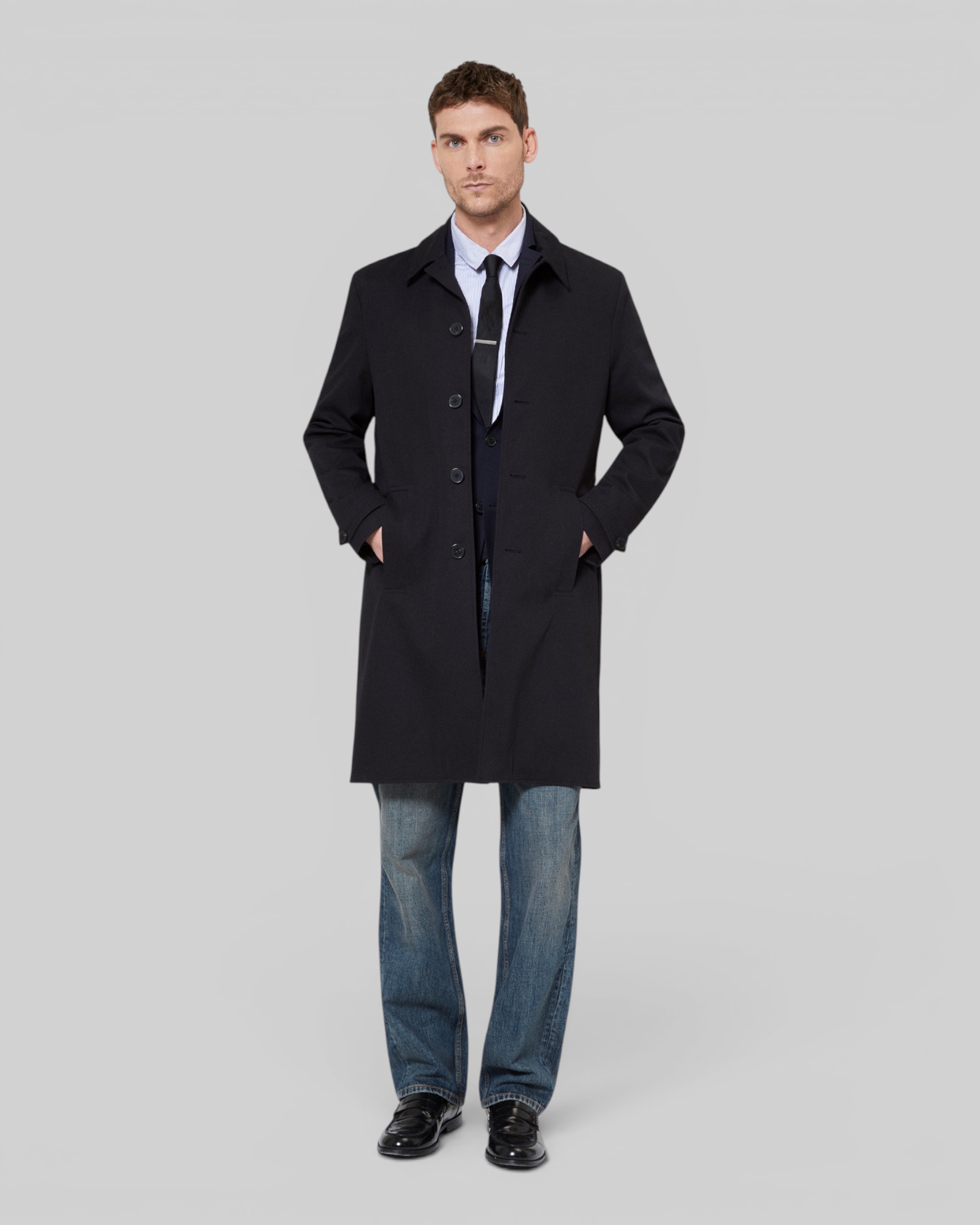 Black single-breasted trench coat