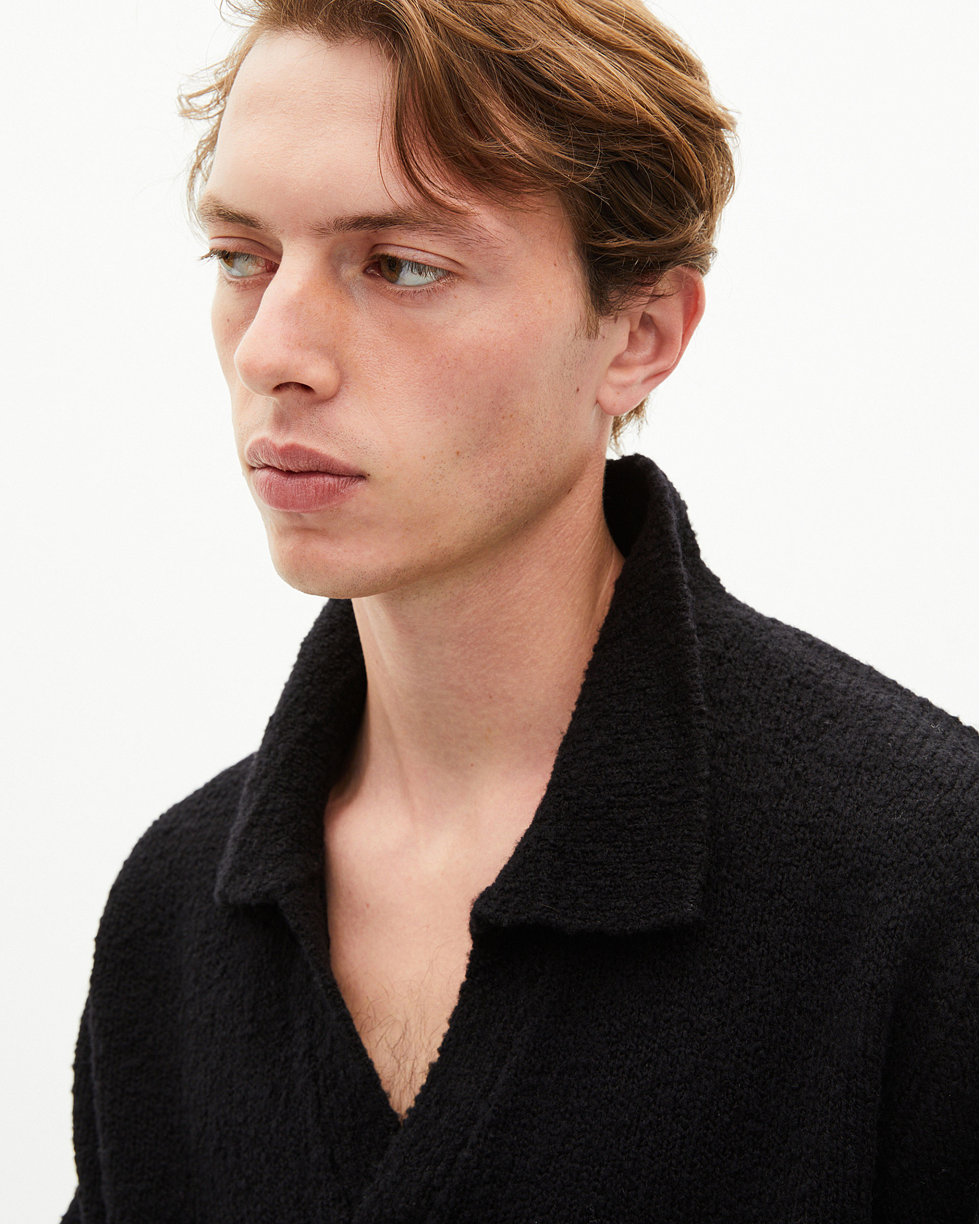 Black wool tunisian collar sweater