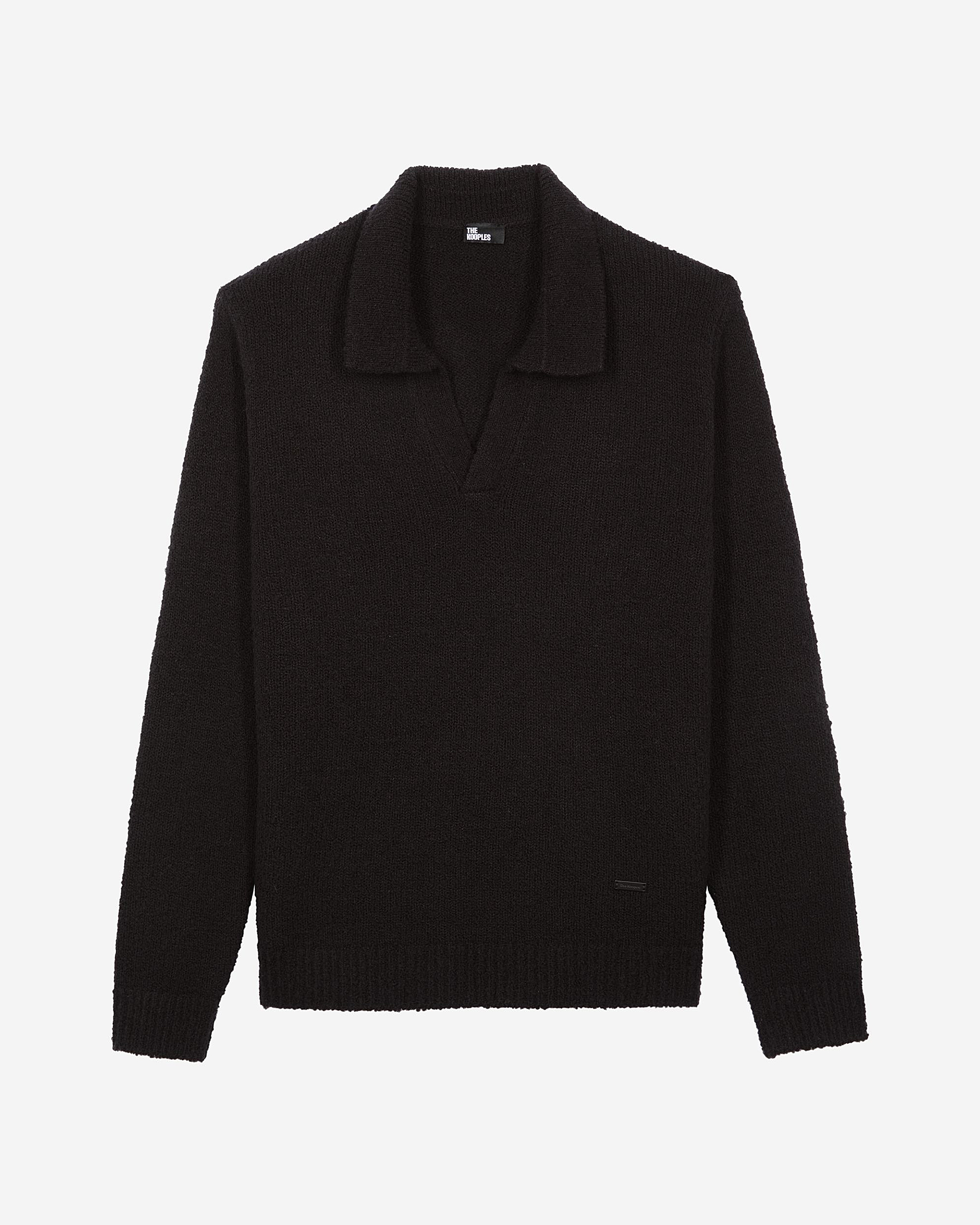 Black wool tunisian collar sweater