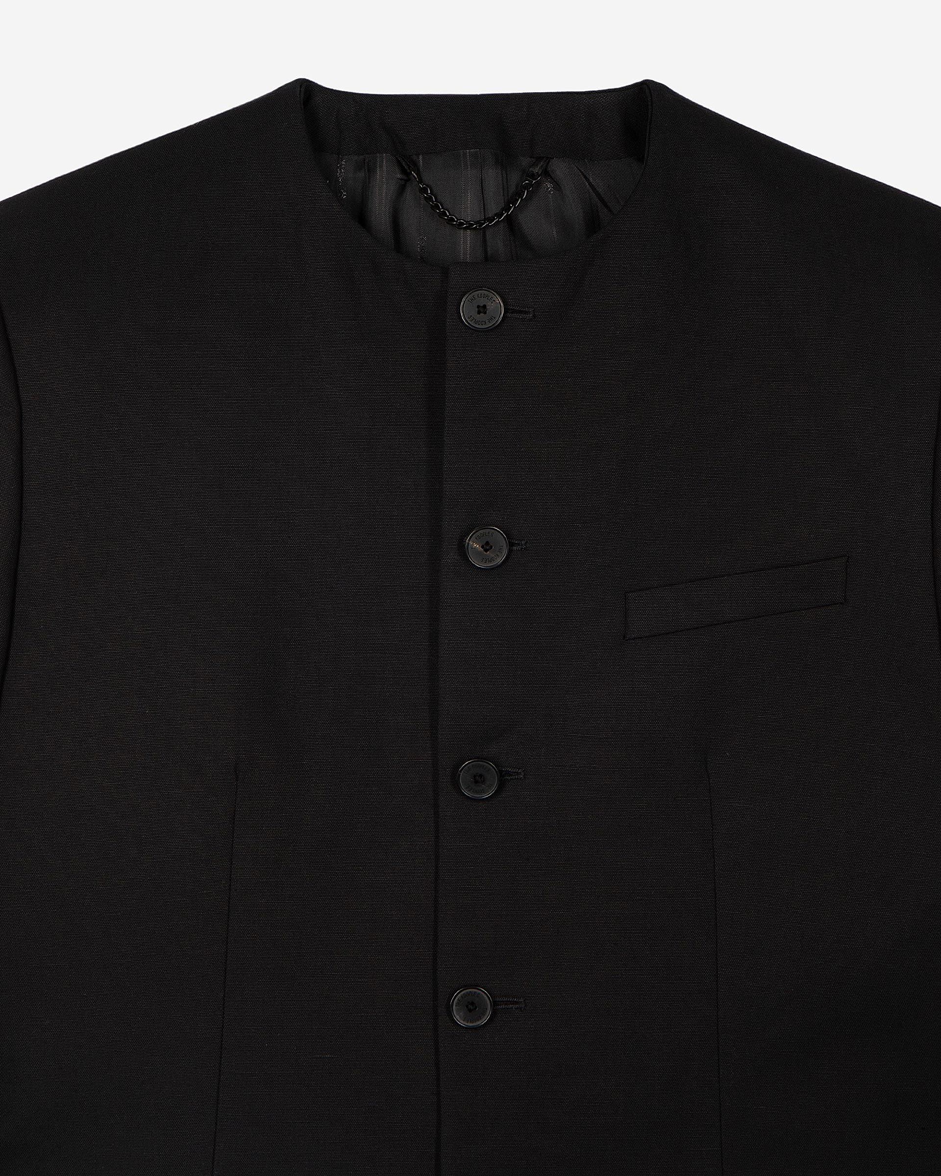 Black collarless jacket