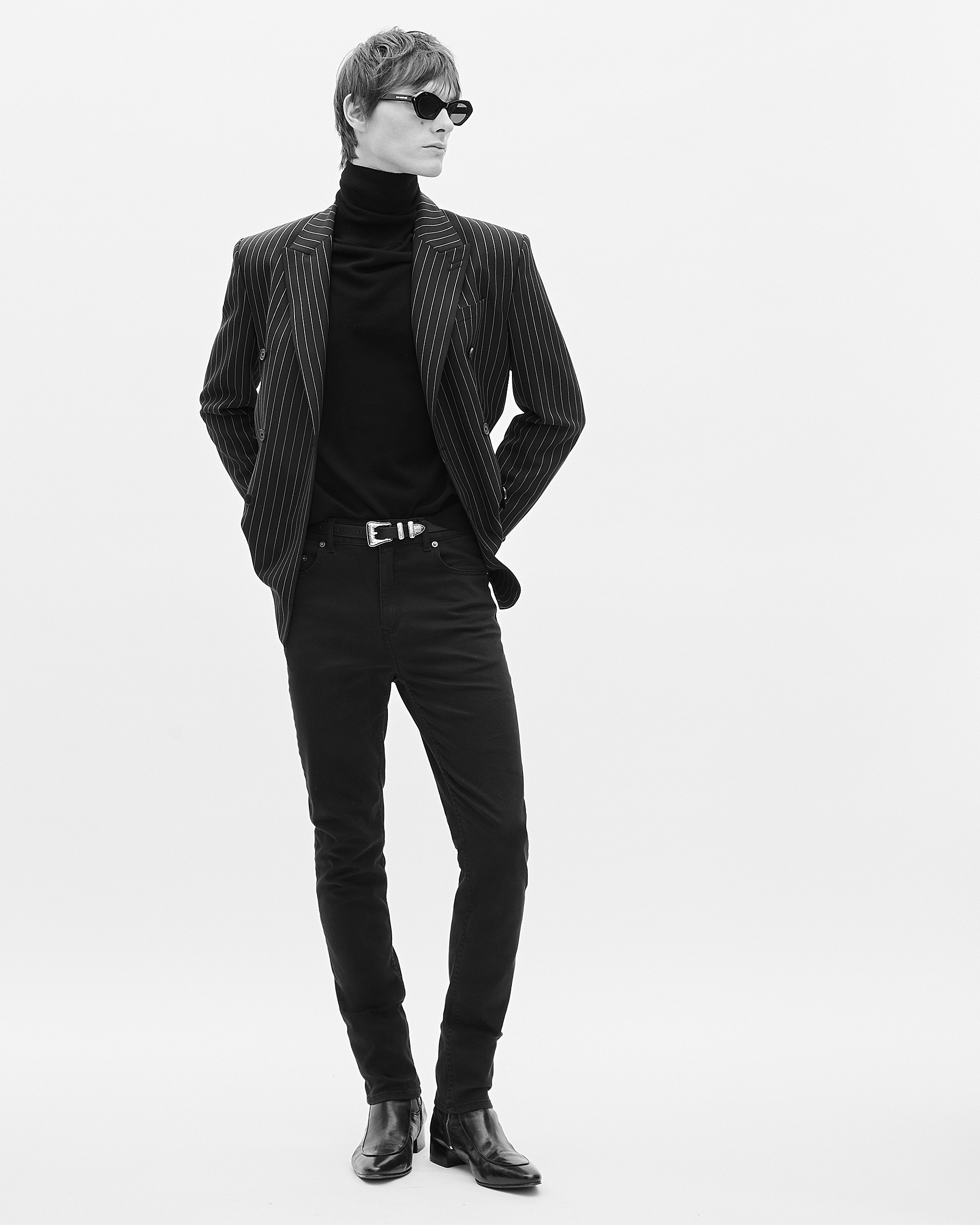 Black double-breasted striped jacket