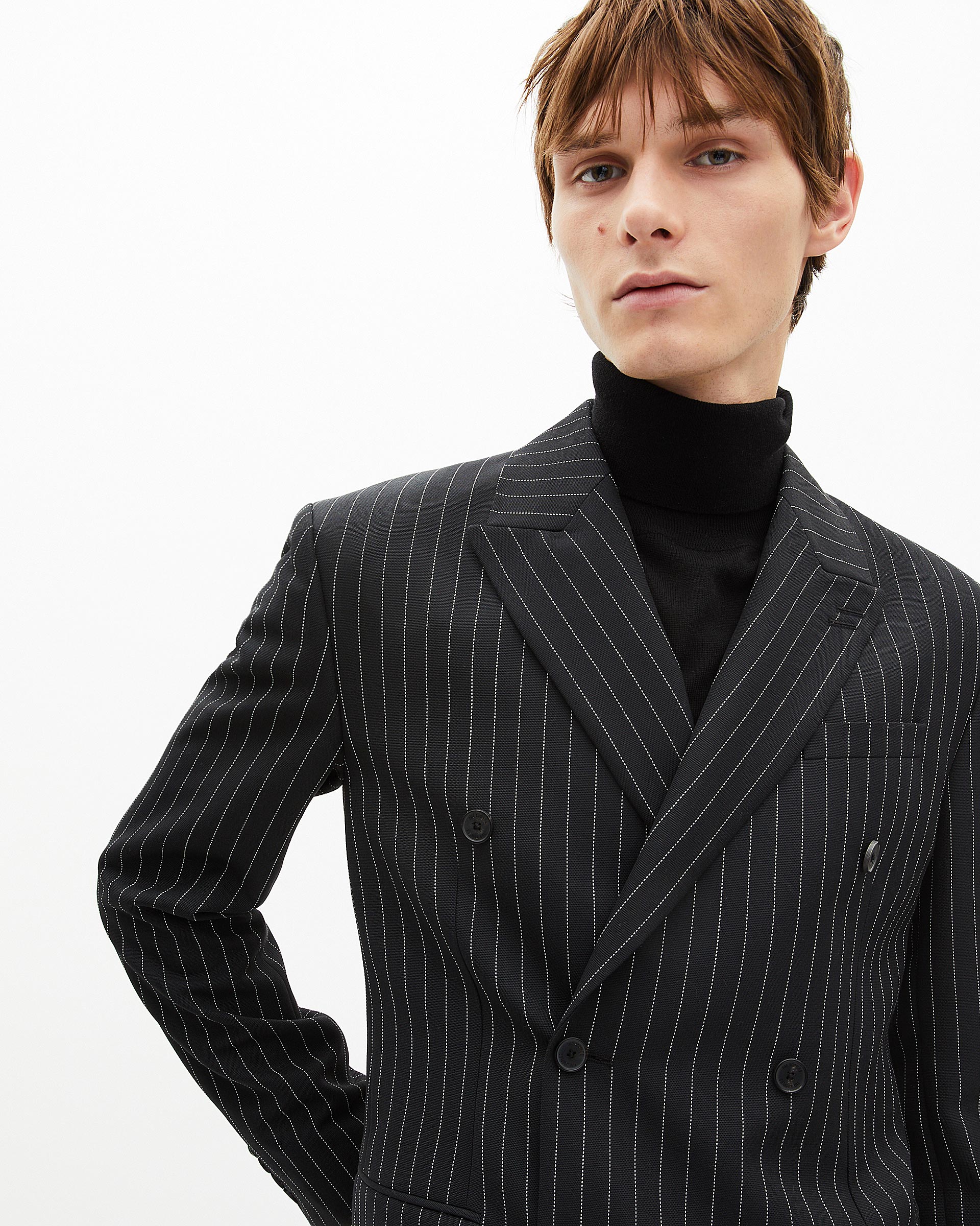 Black double-breasted striped jacket