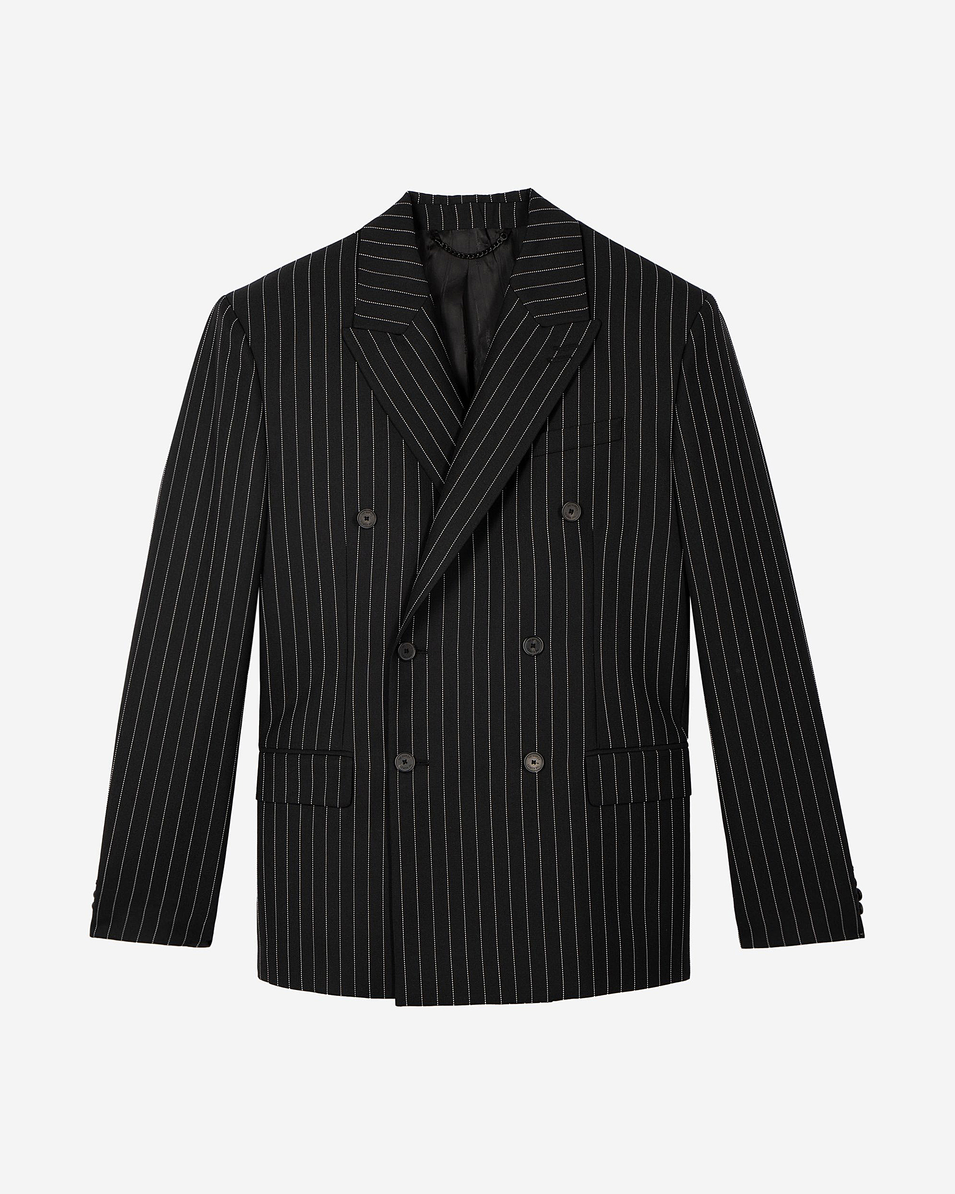Black double-breasted striped jacket
