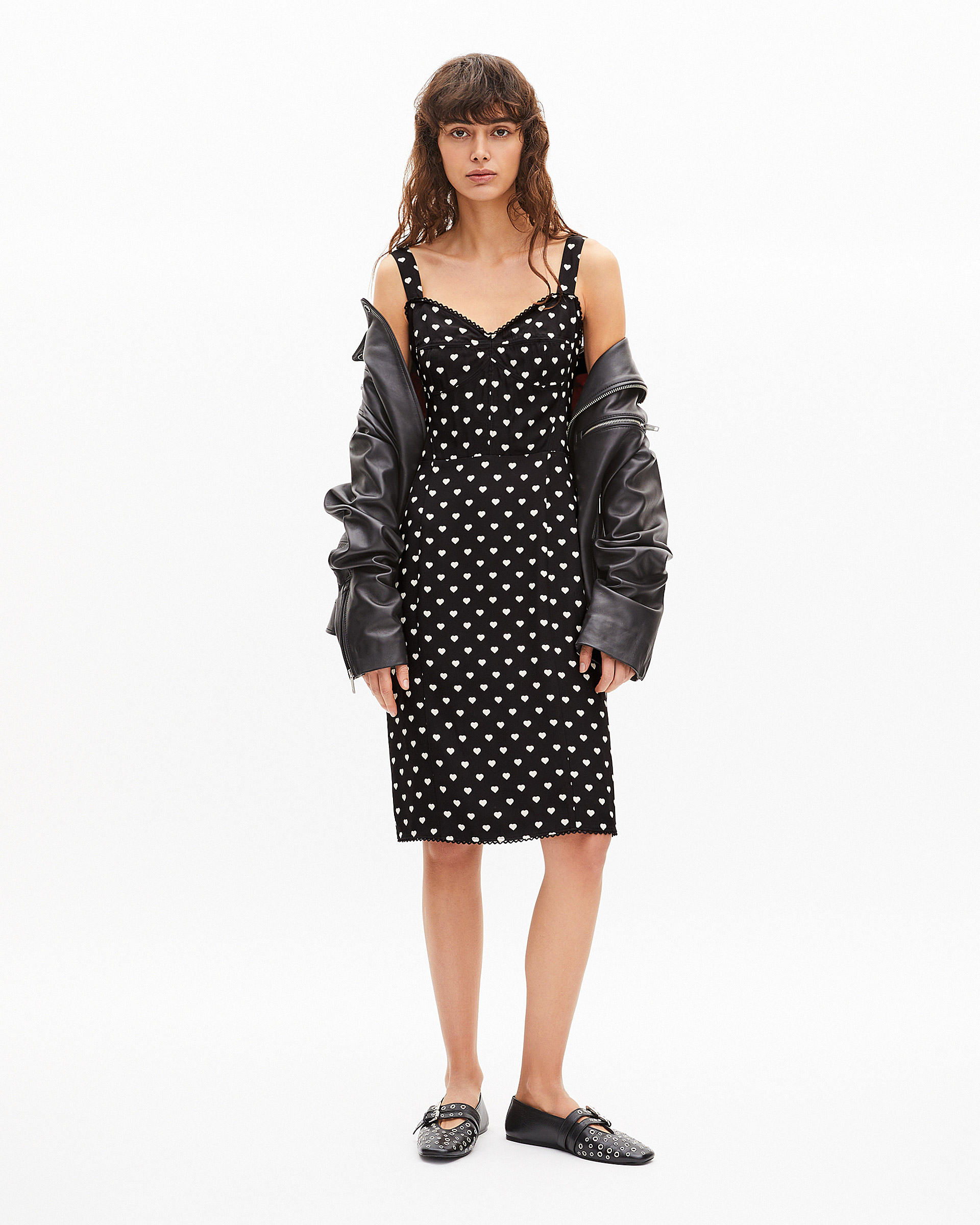 Black corset-effect short dress with heart print