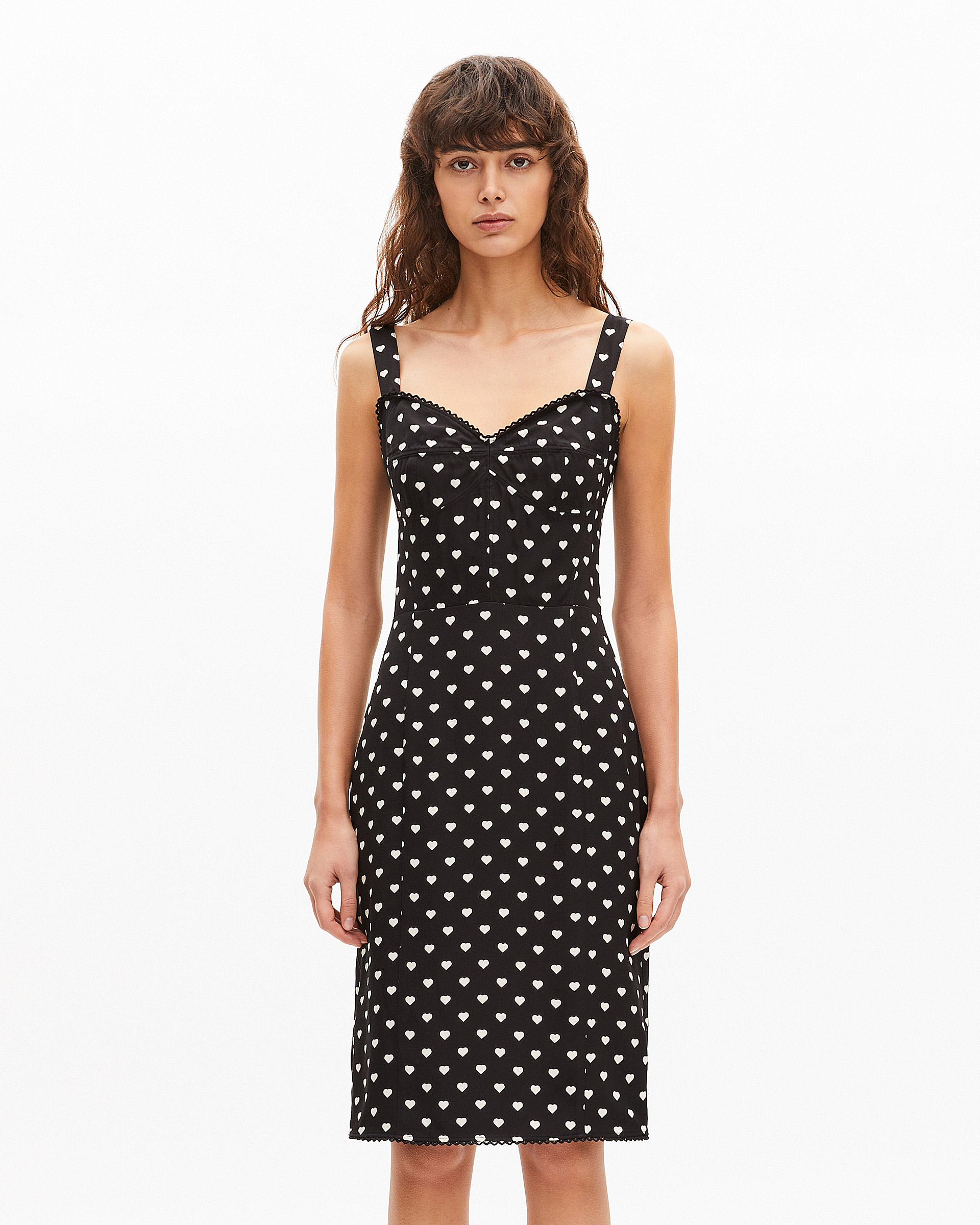 Black corset-effect short dress with heart print
