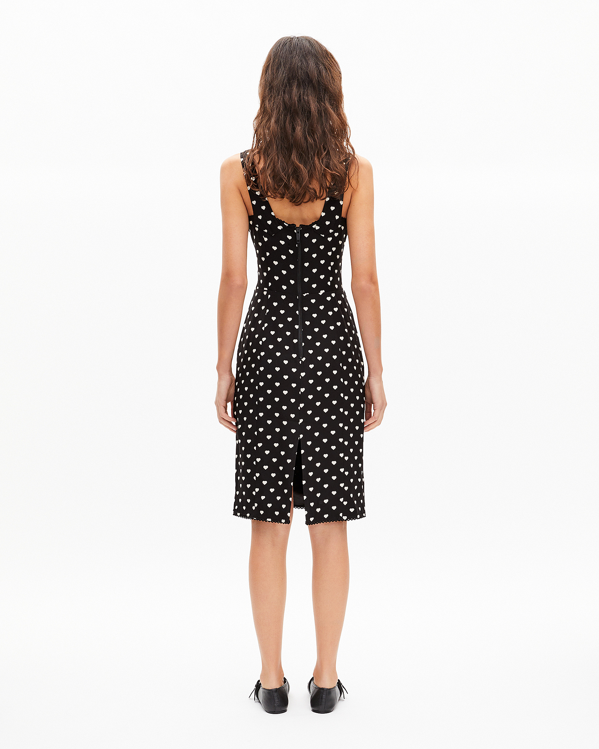 Black corset-effect short dress with heart print