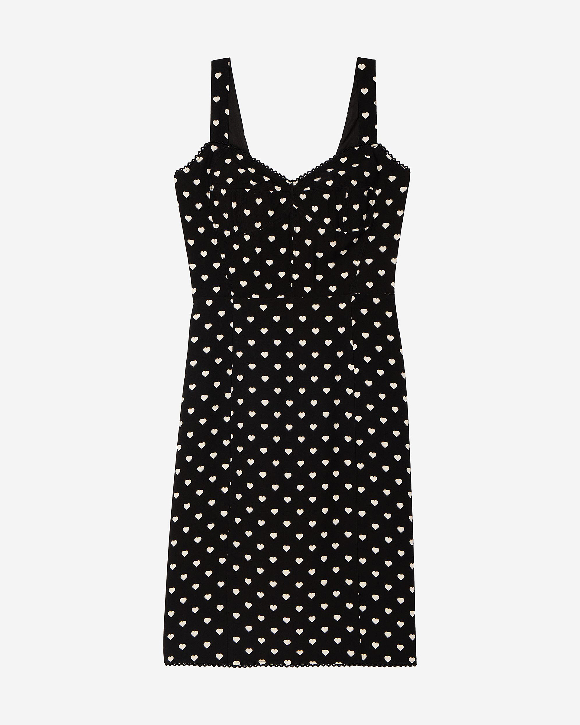 Black corset-effect short dress with heart print