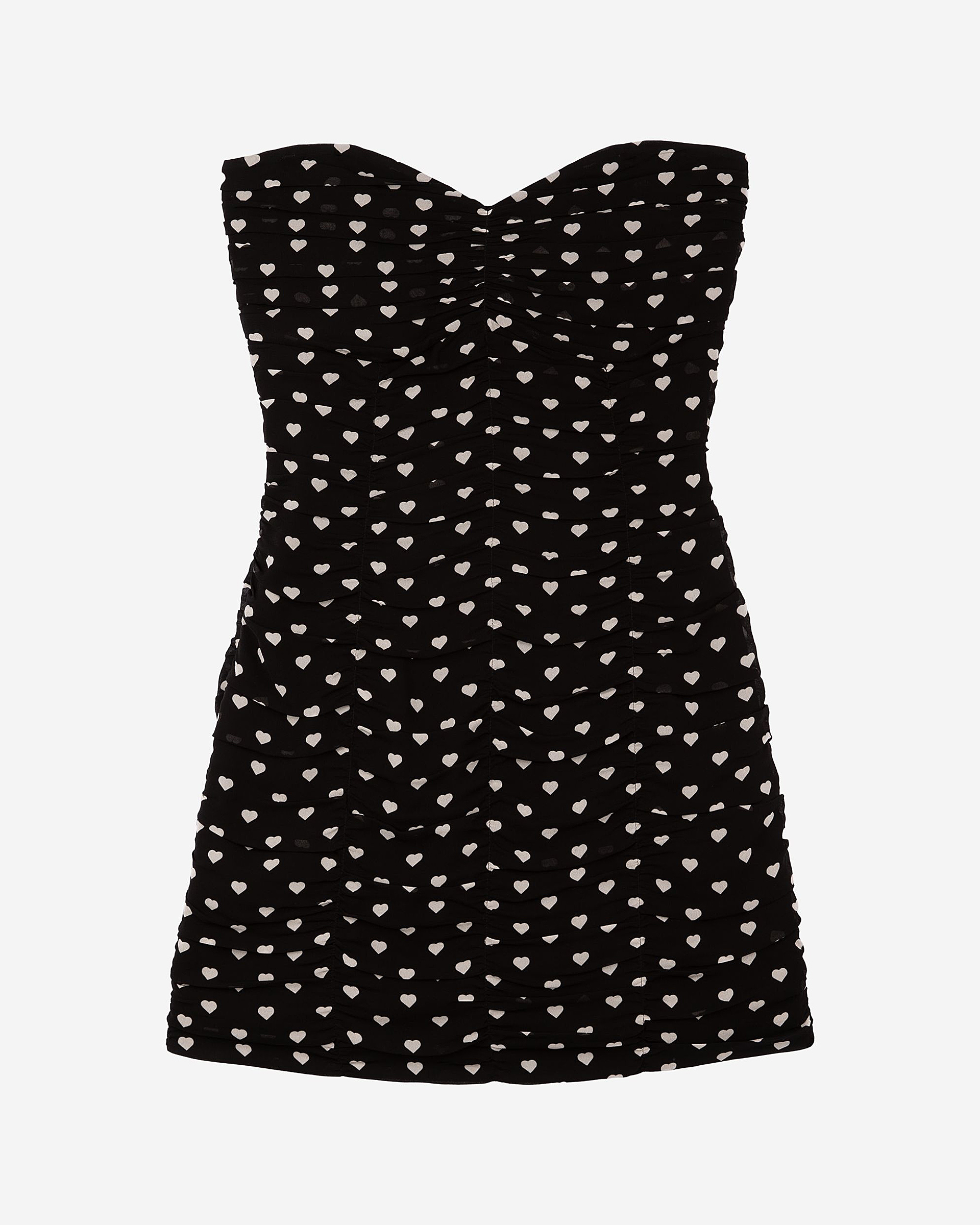 Short strapless black heart print dress
