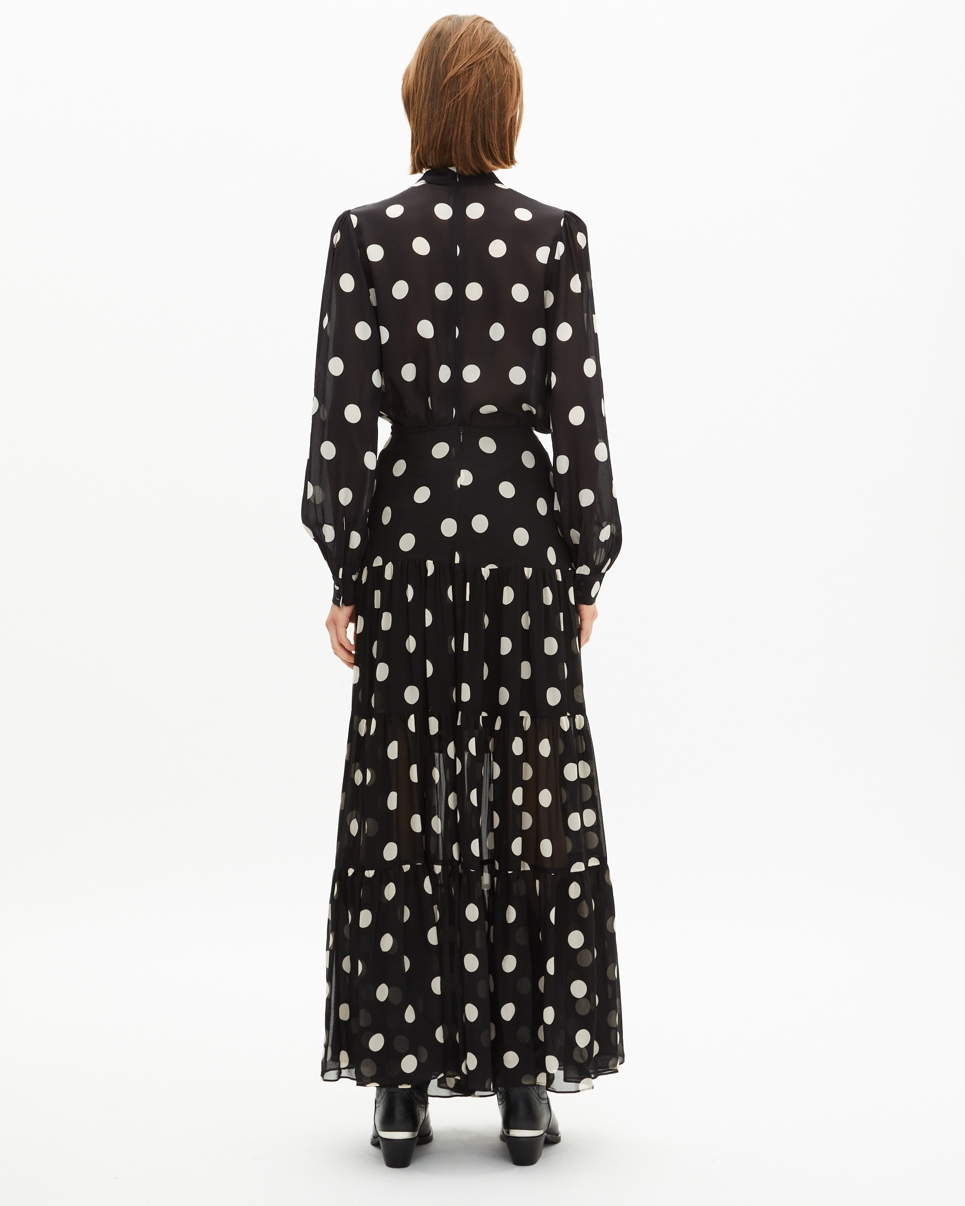 Black polka dot print long skirt