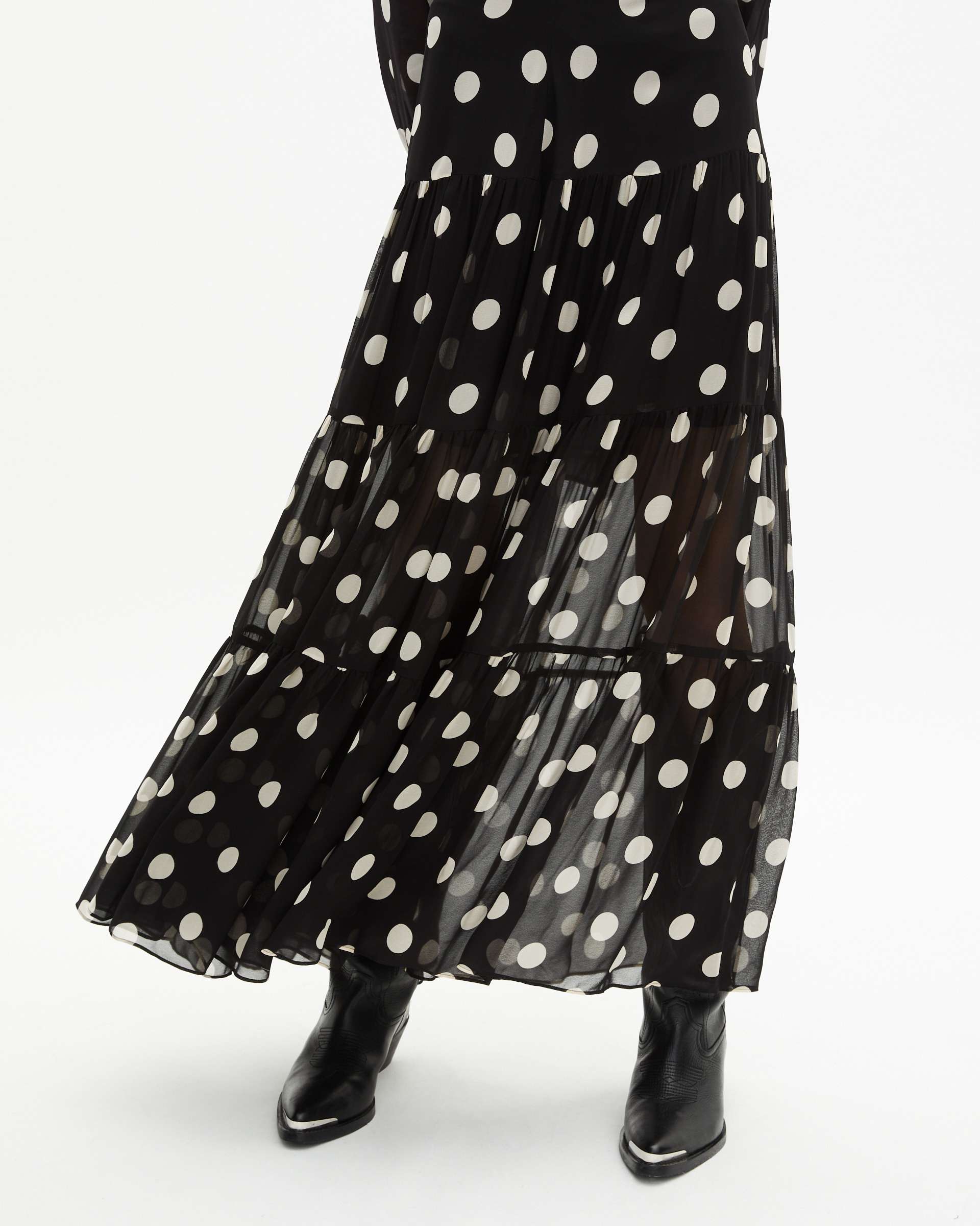 Black polka dot print long skirt