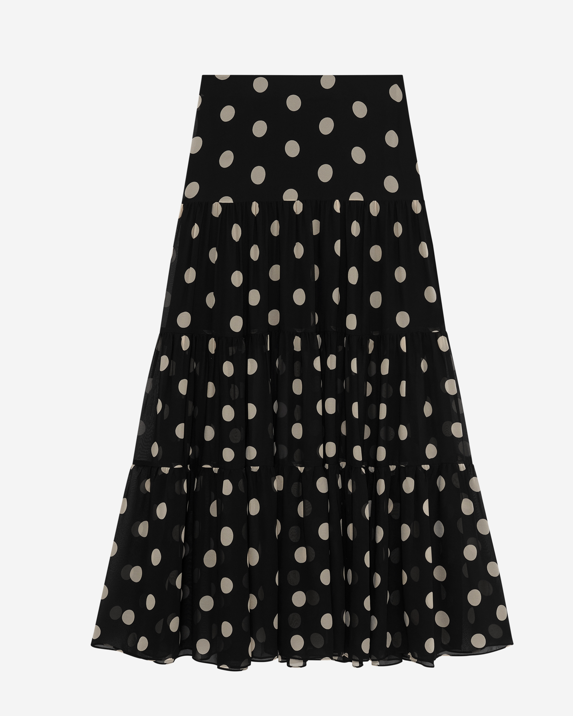 Black polka dot print long skirt