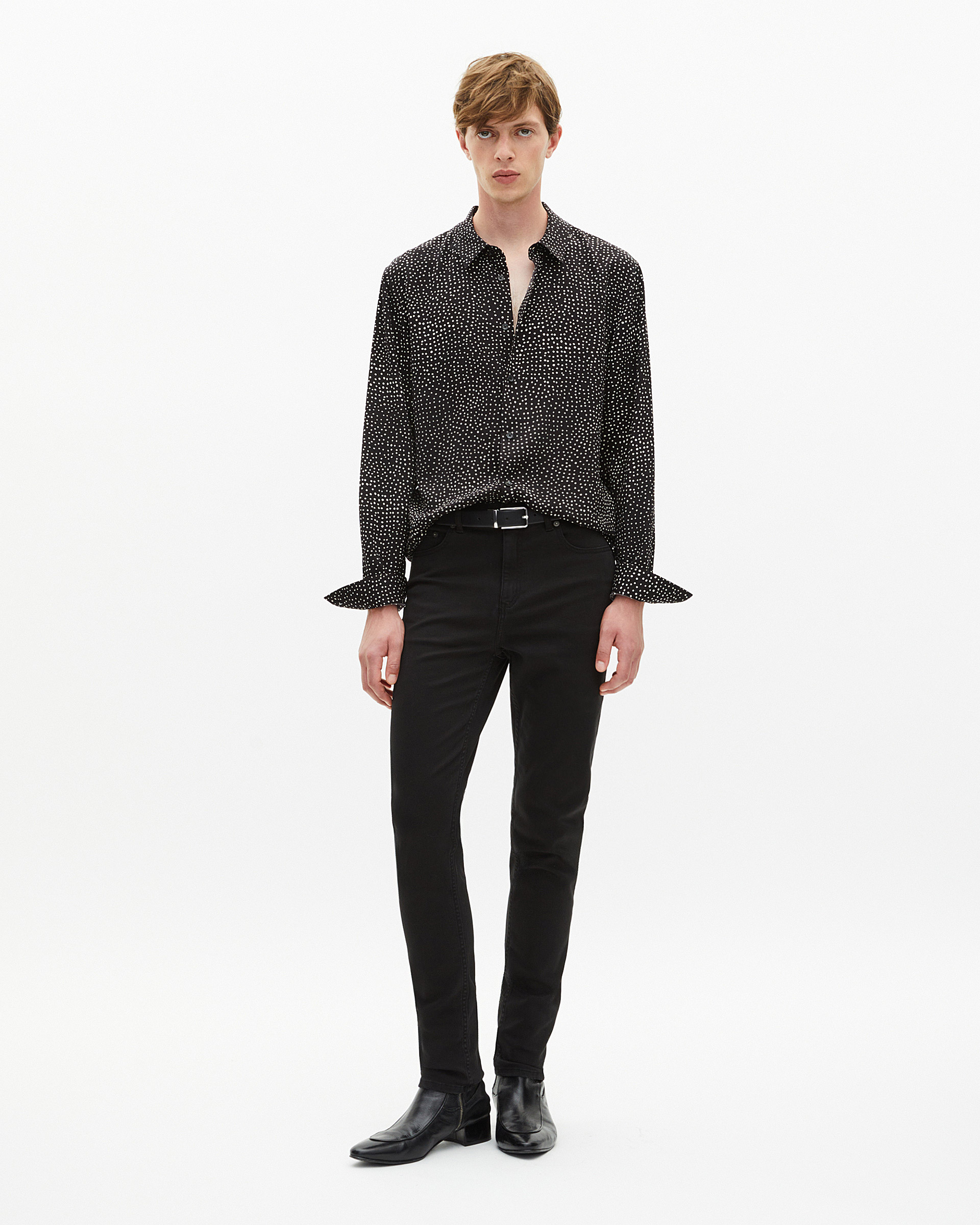 White and black micro dot print shirt