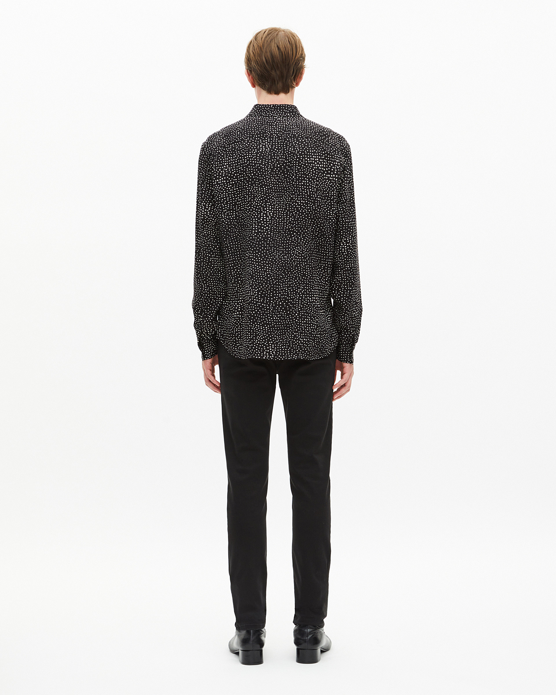 White and black micro dot print shirt