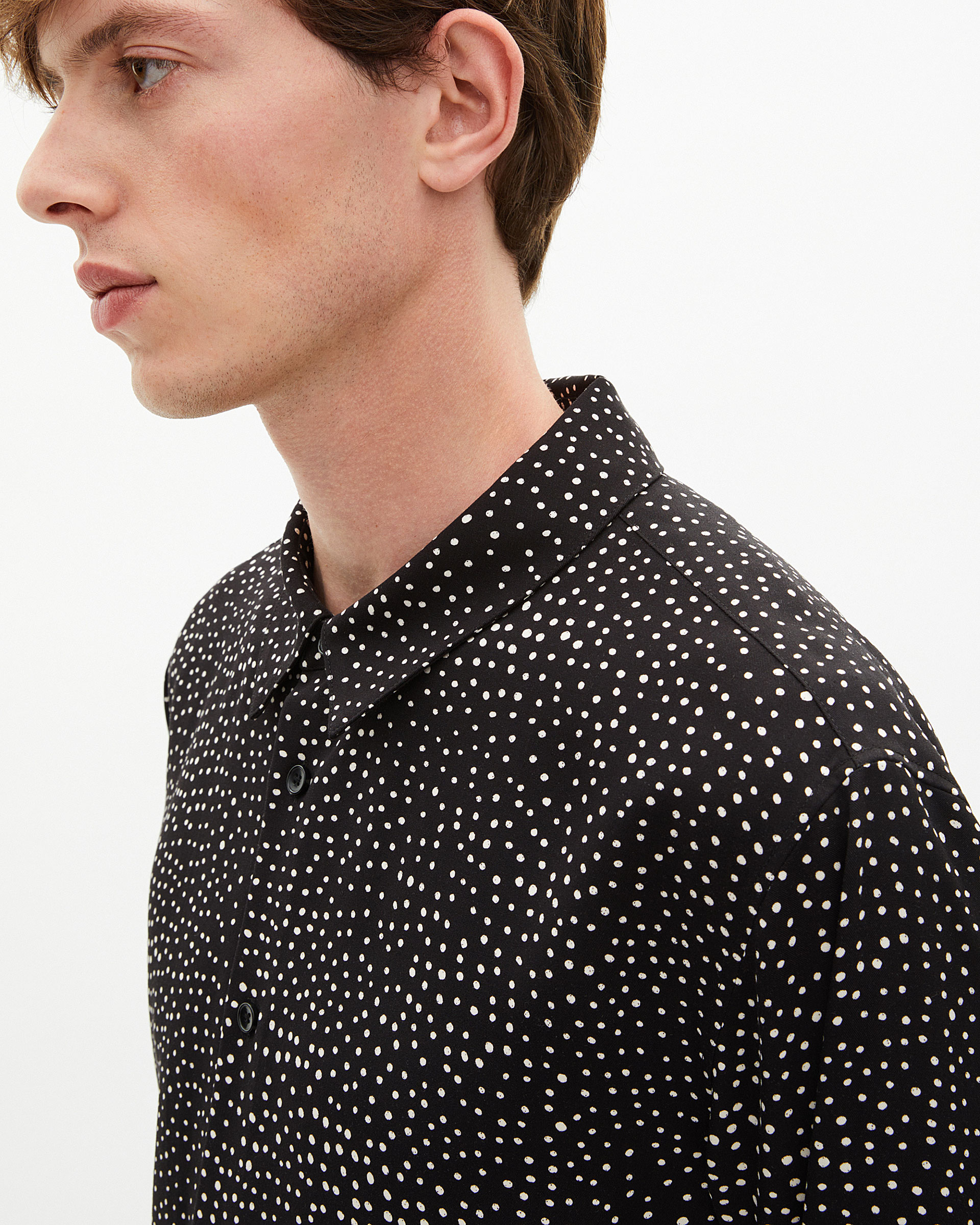 White and black micro dot print shirt