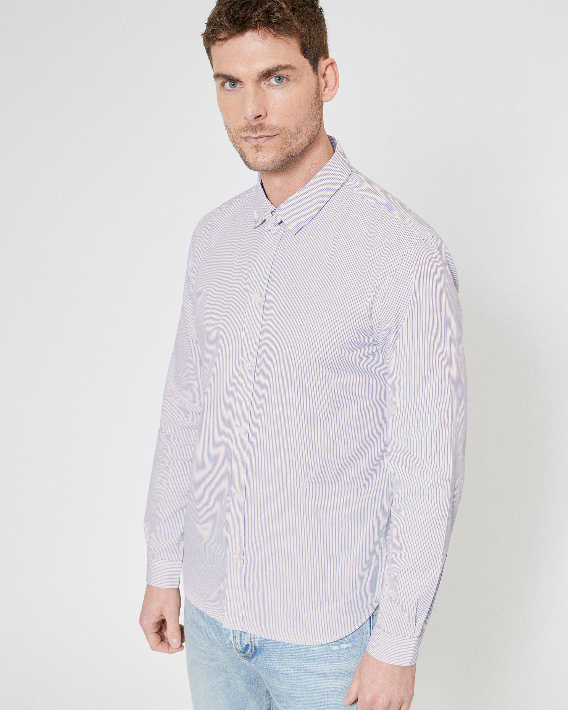 Black striped collared shirt