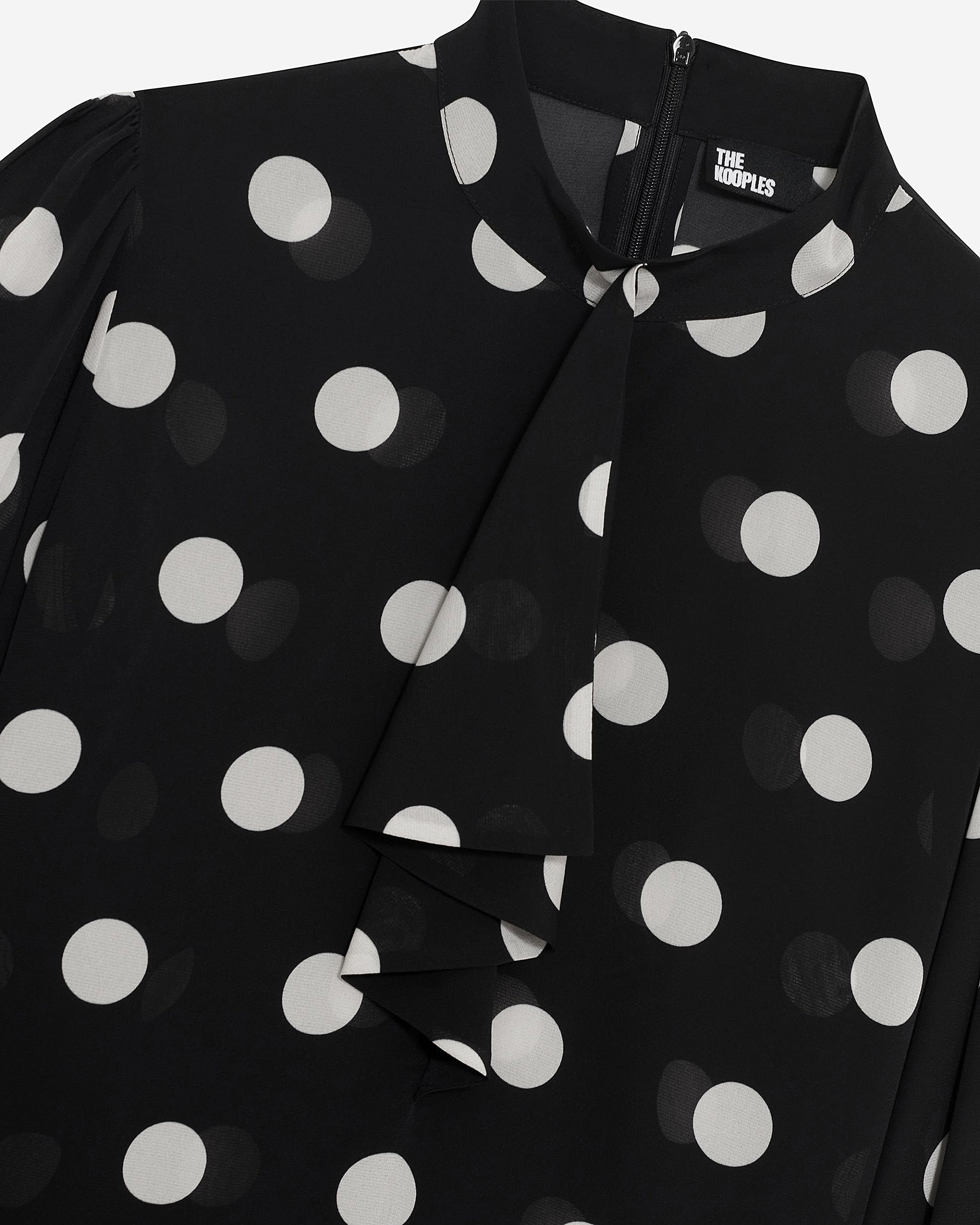 Black silk blend polka dot print top