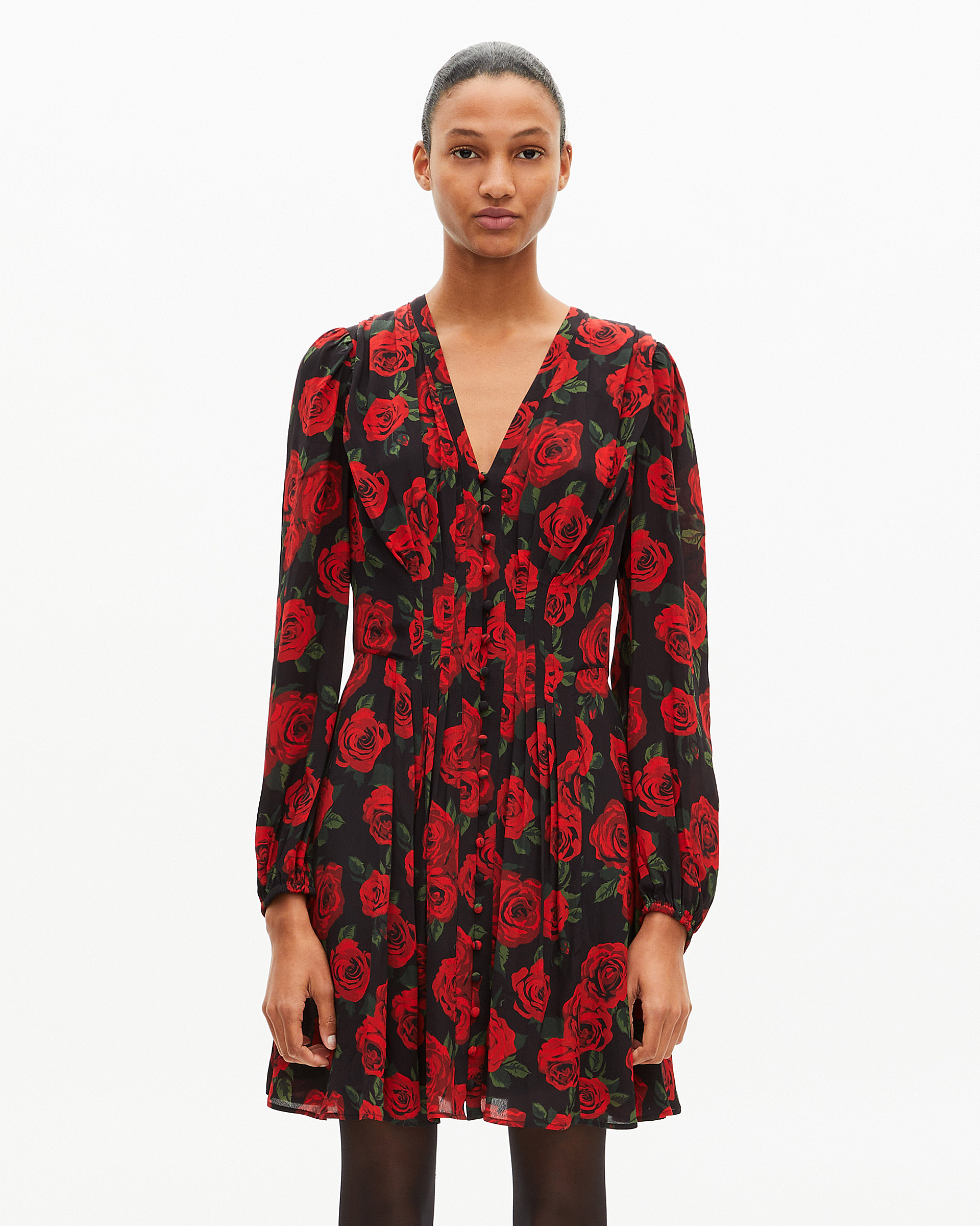 Red floral print short dress