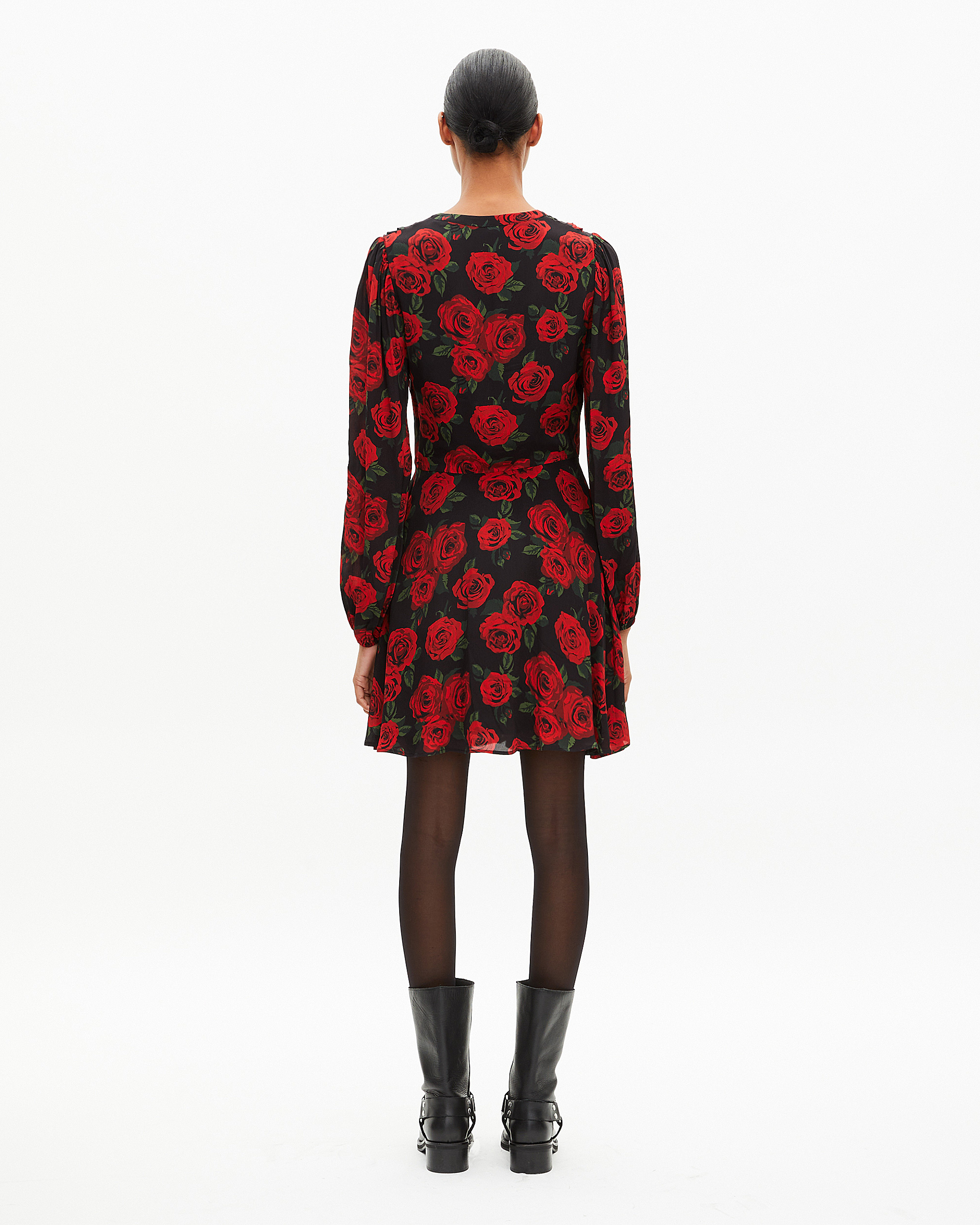 Red floral print short dress