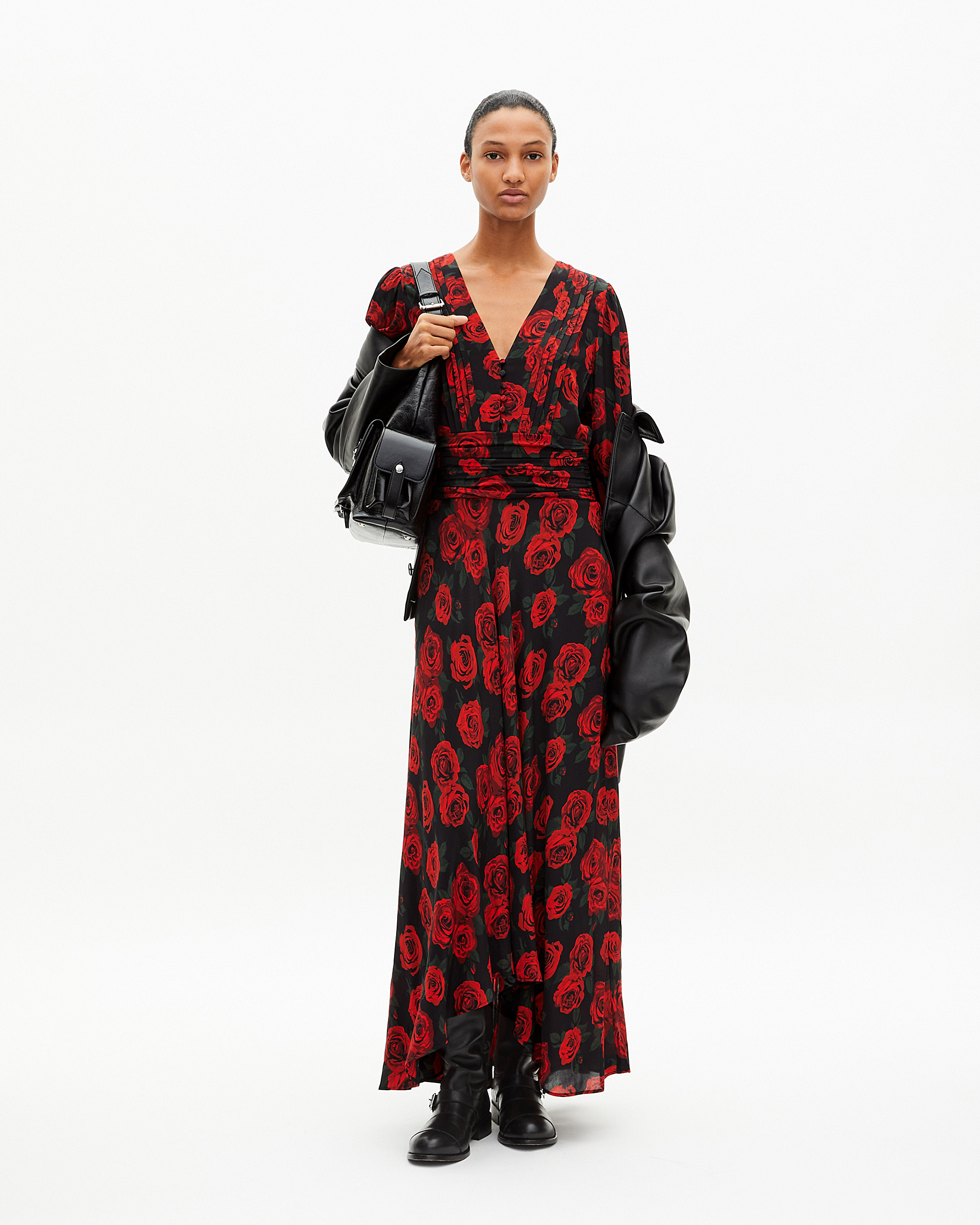 Red floral print maxi dress