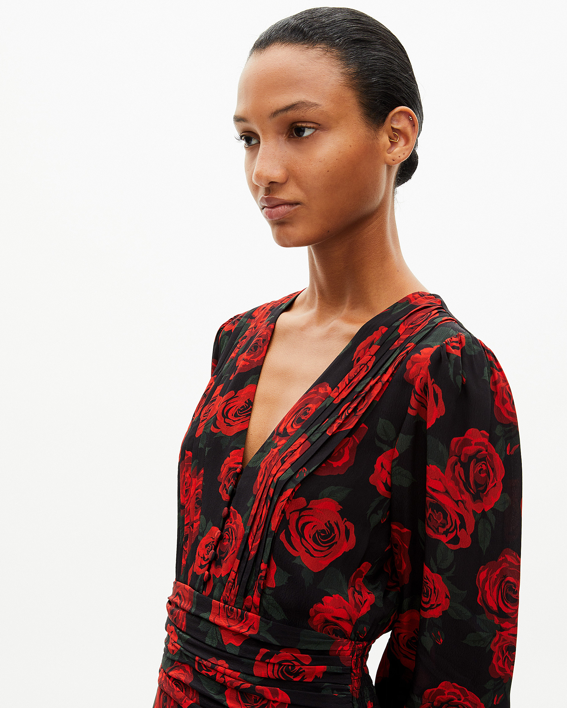Red floral print maxi dress