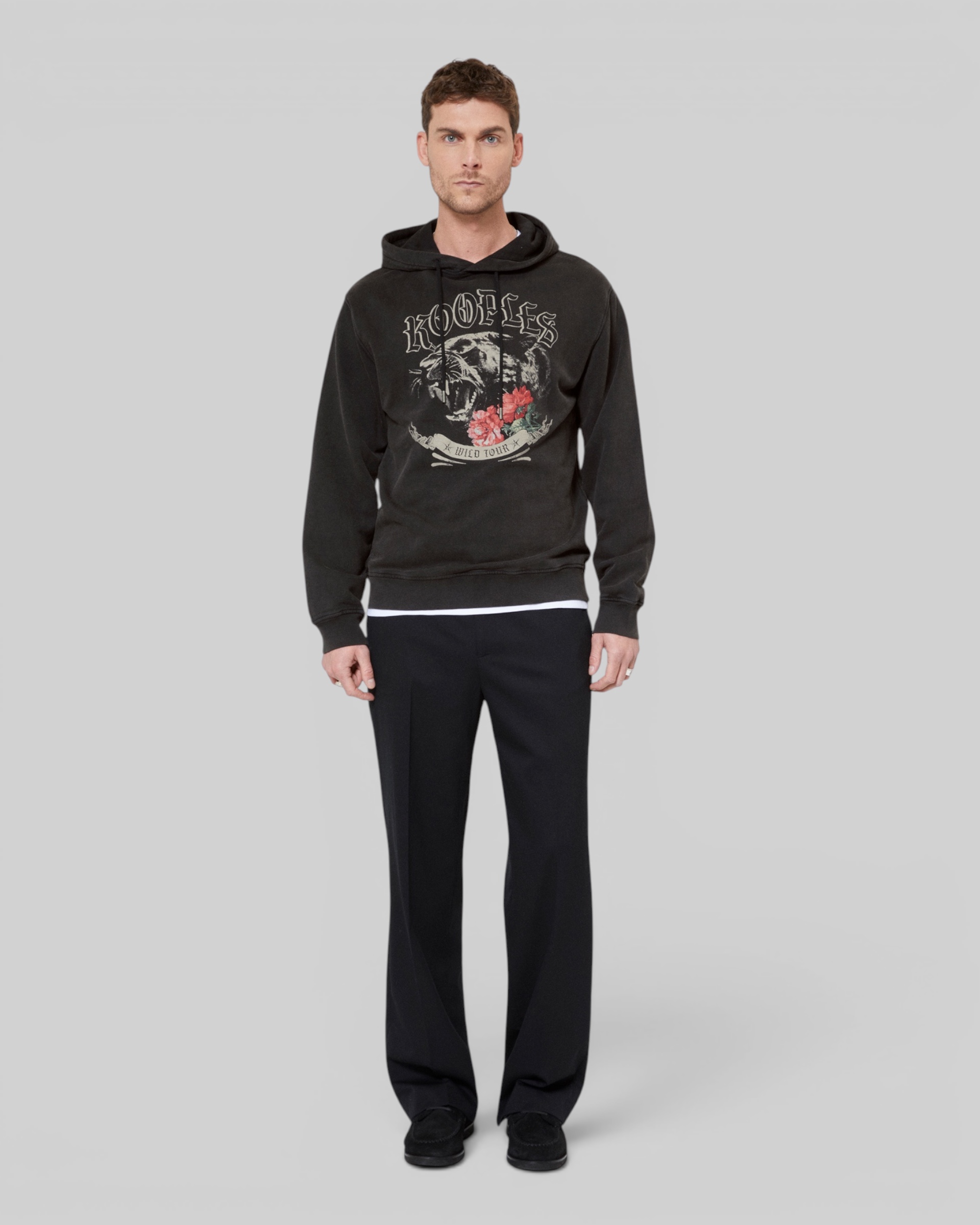 Hooded sweatshirt with Panther silkscreen print in black
