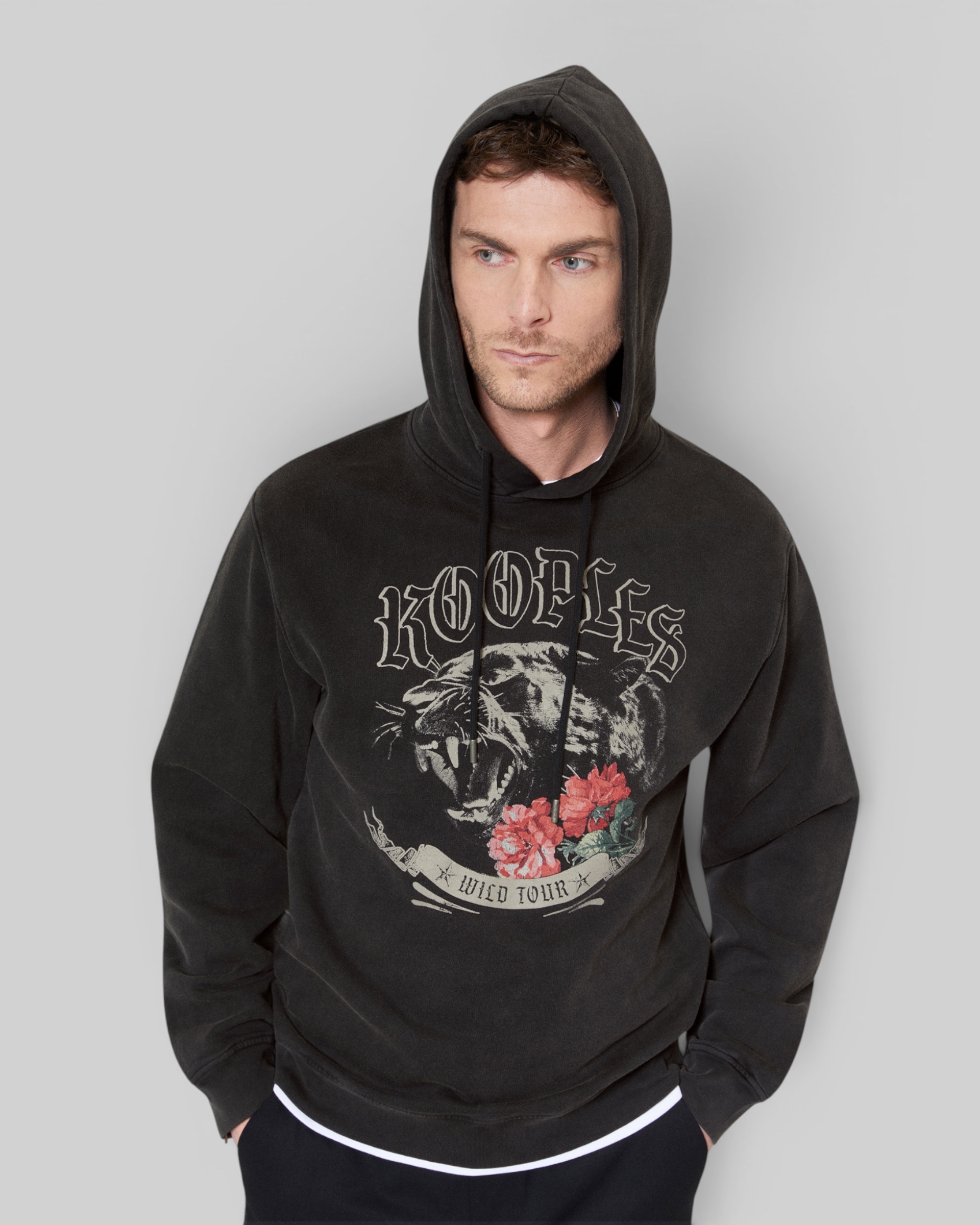 Hooded sweatshirt with Panther silkscreen print in black