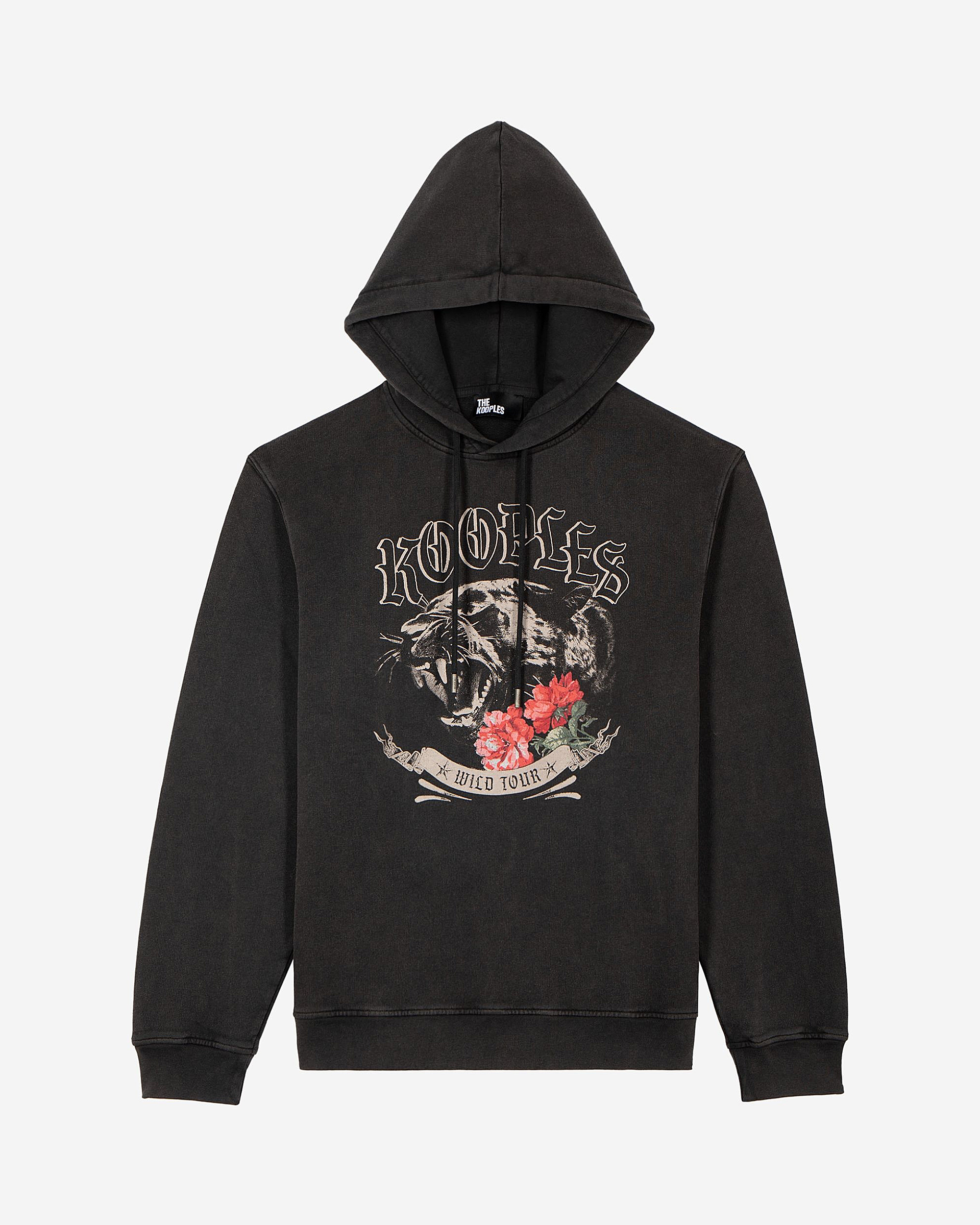 Hooded sweatshirt with Panther silkscreen print in black