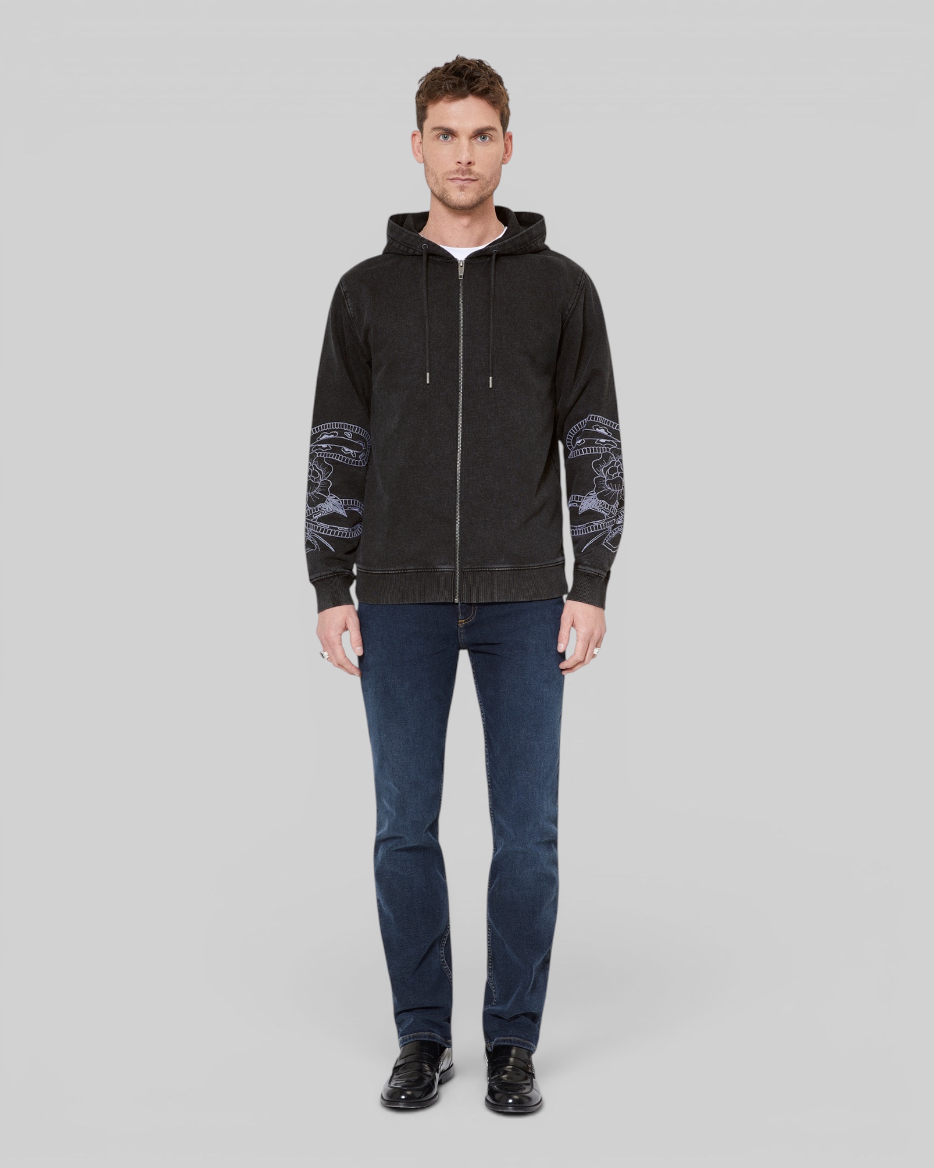 Hooded sweatshirt with black embroidery