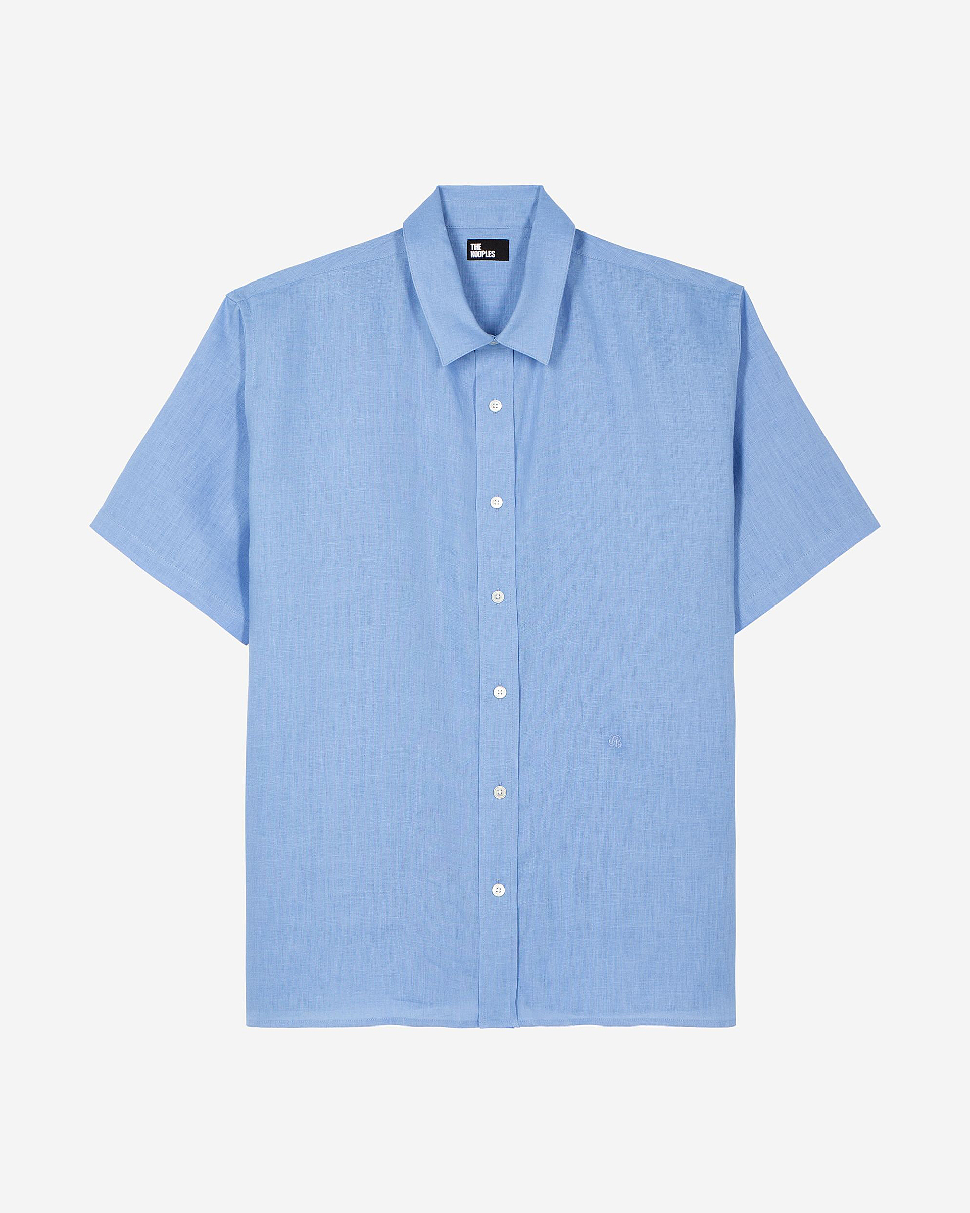 Short-sleeved blue linen shirt