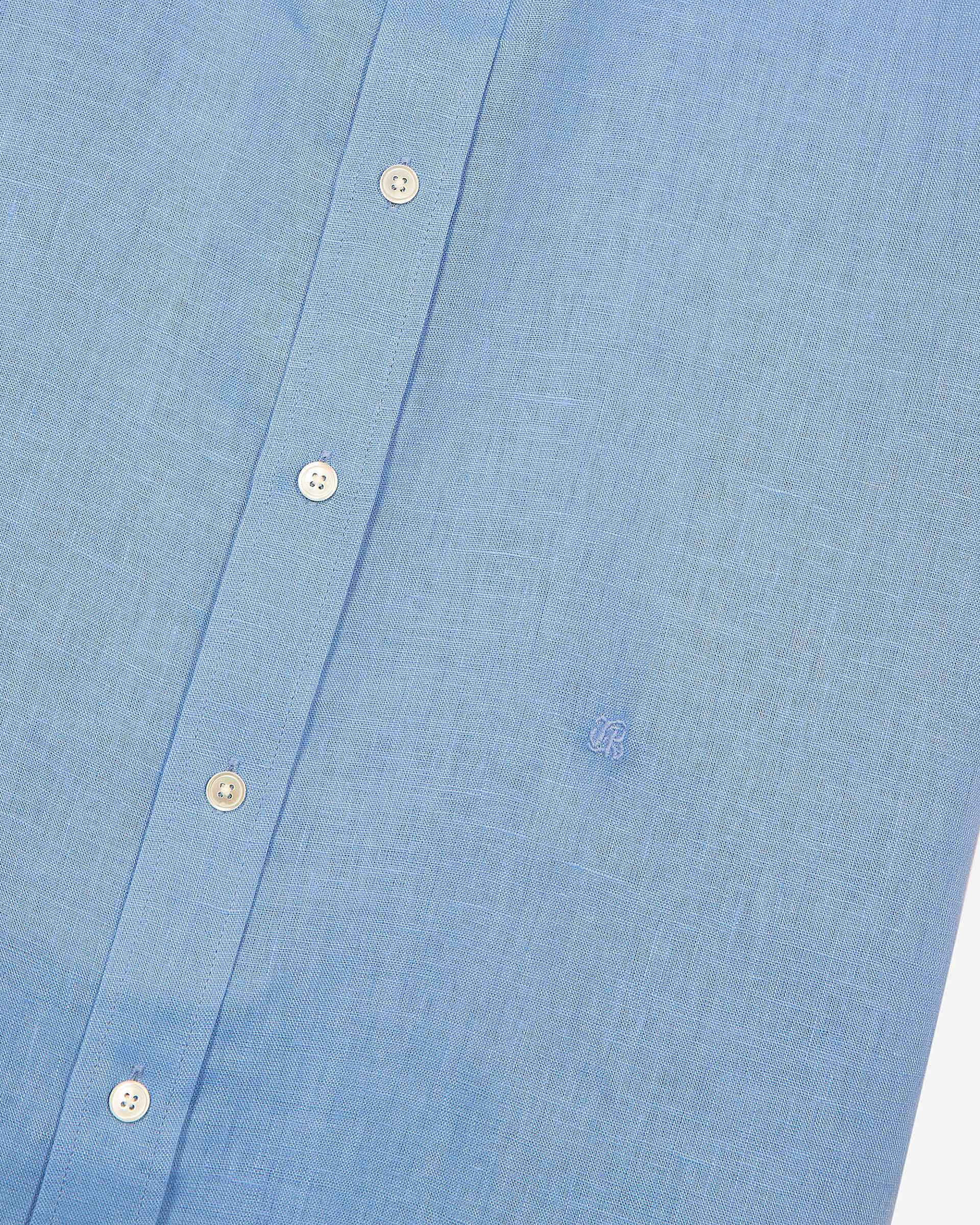 Short-sleeved blue linen shirt