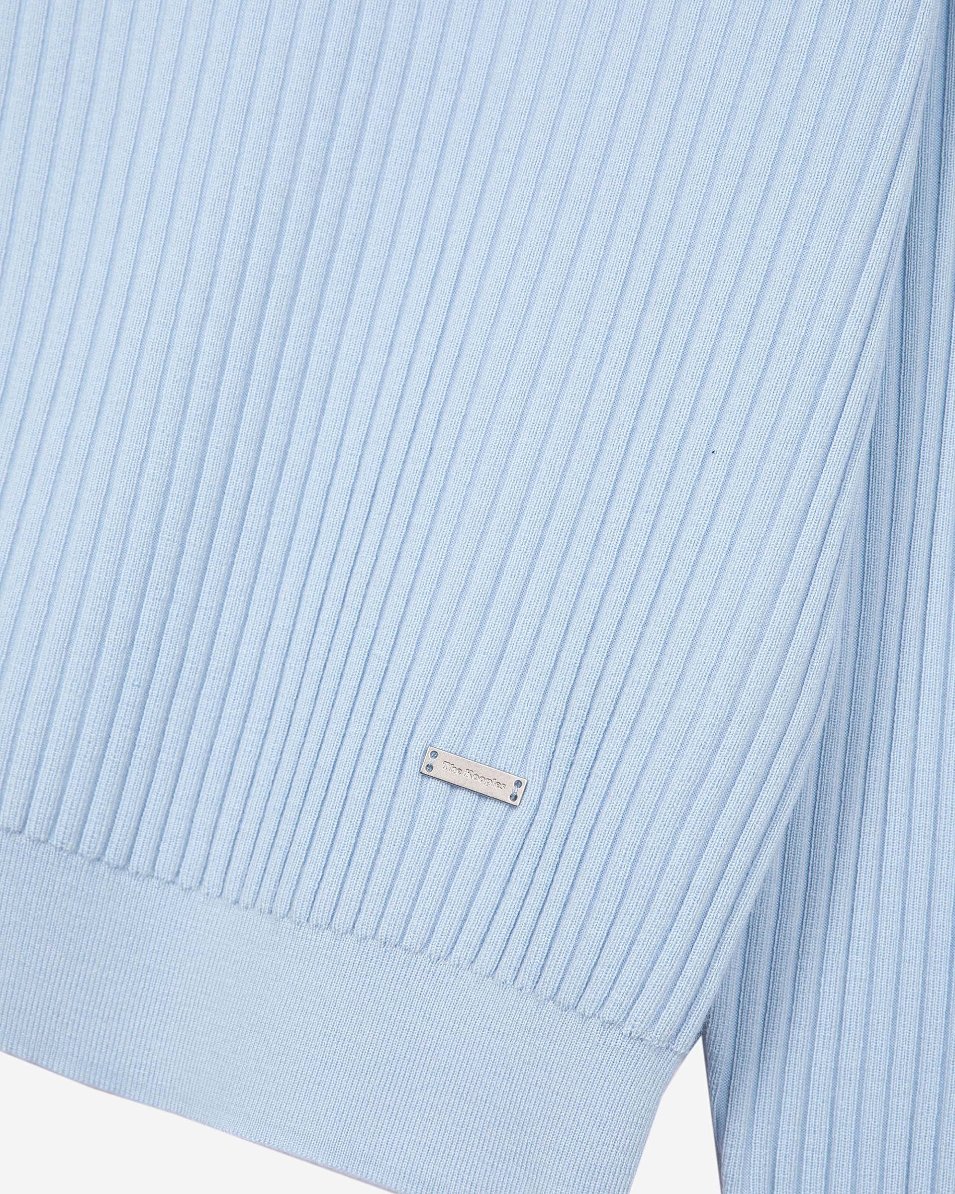 Blue merino wool polo-neck sweater